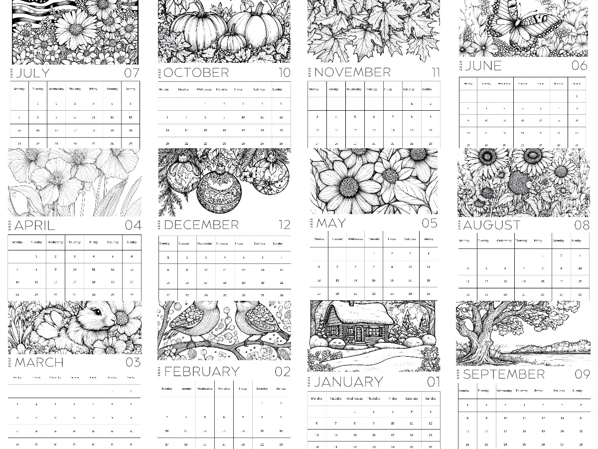 Printable Coloring Calendar 2025