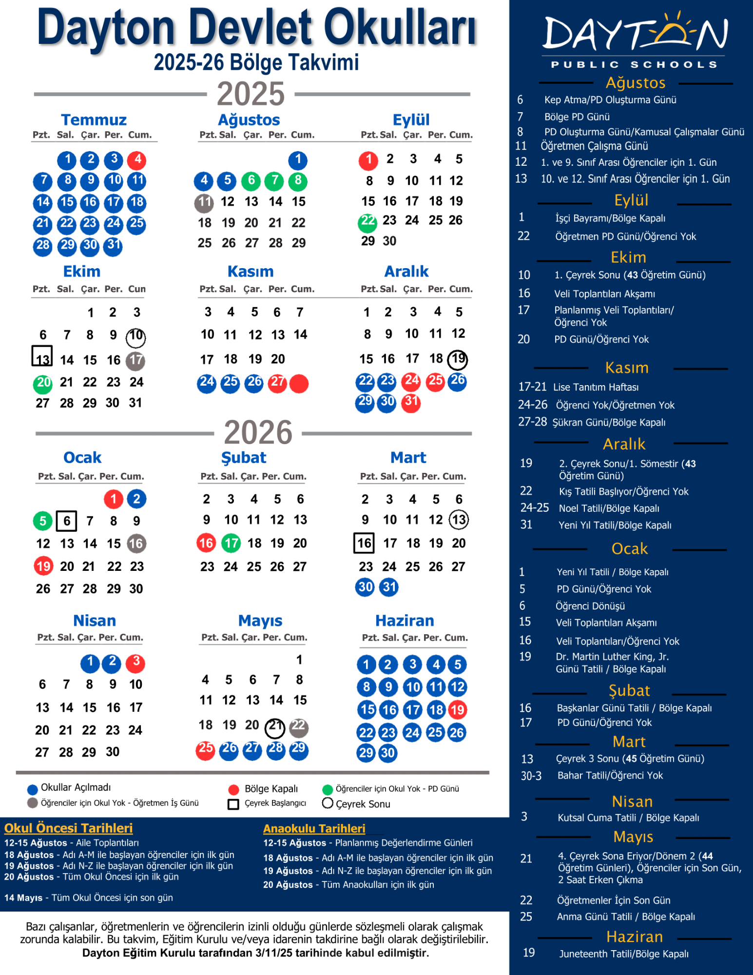 2025 District Calendar