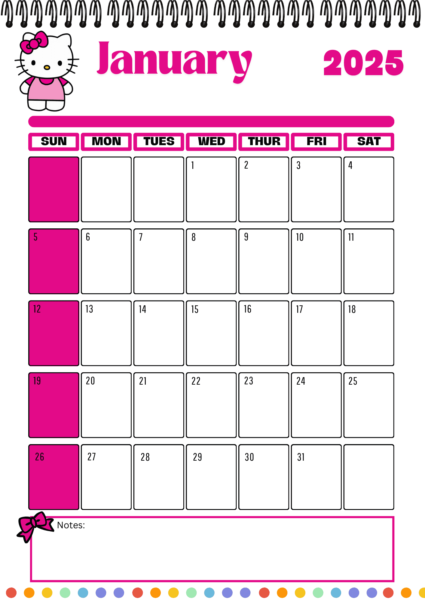 Hello Kitty Calendar 2025 Printable