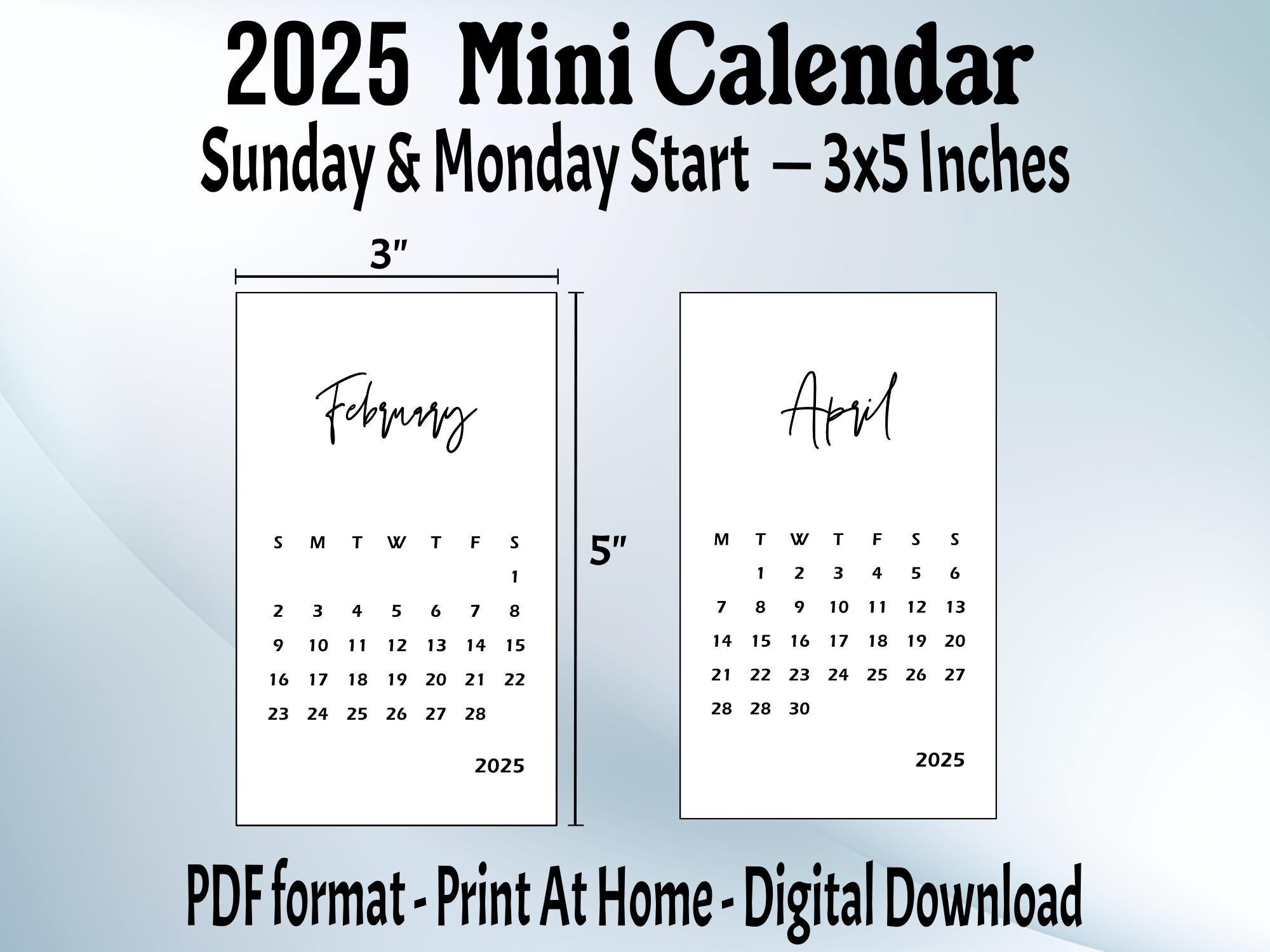 Mini 2025 Calendar Printable