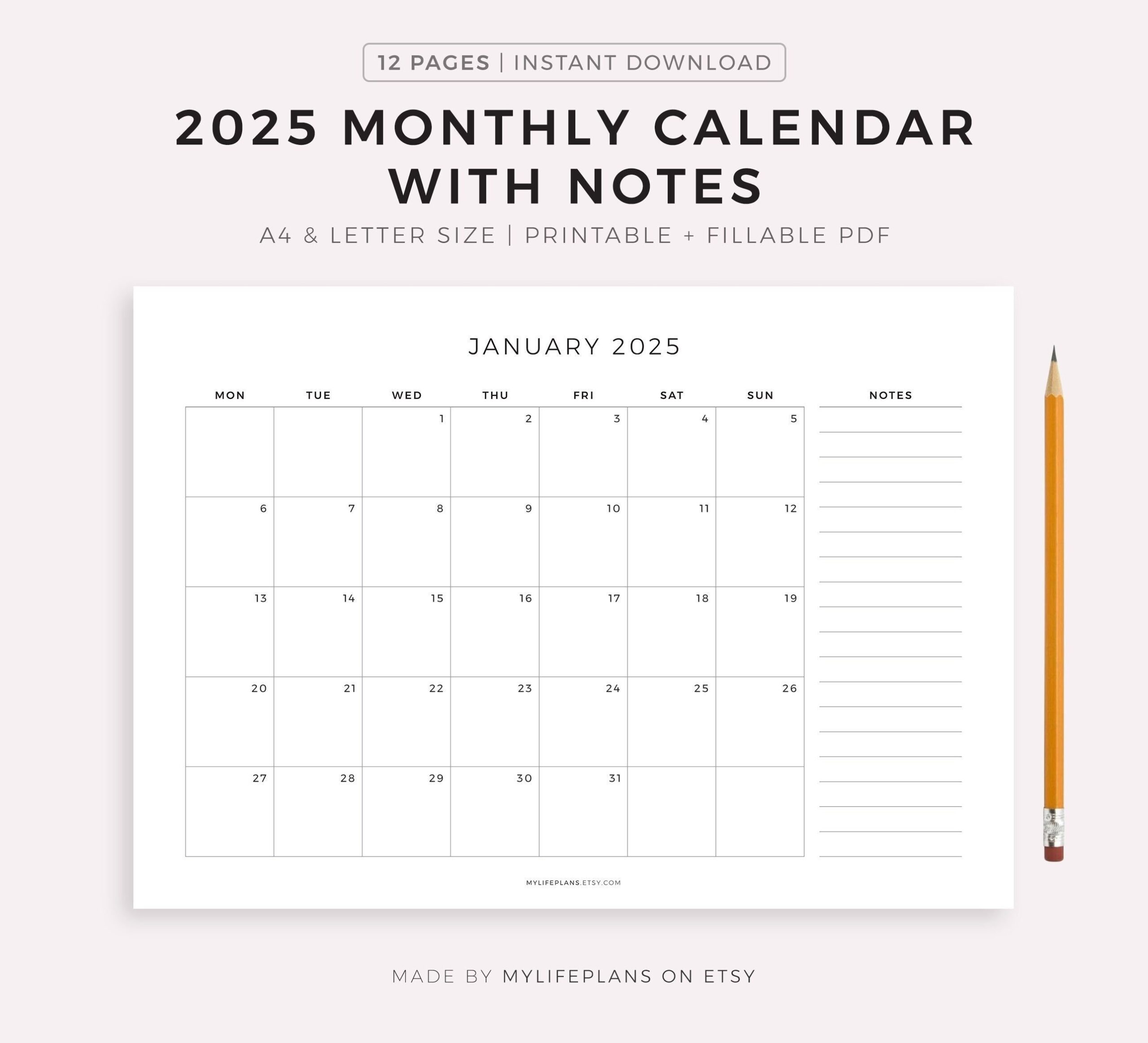 2025 Calendar Printable With Notes
