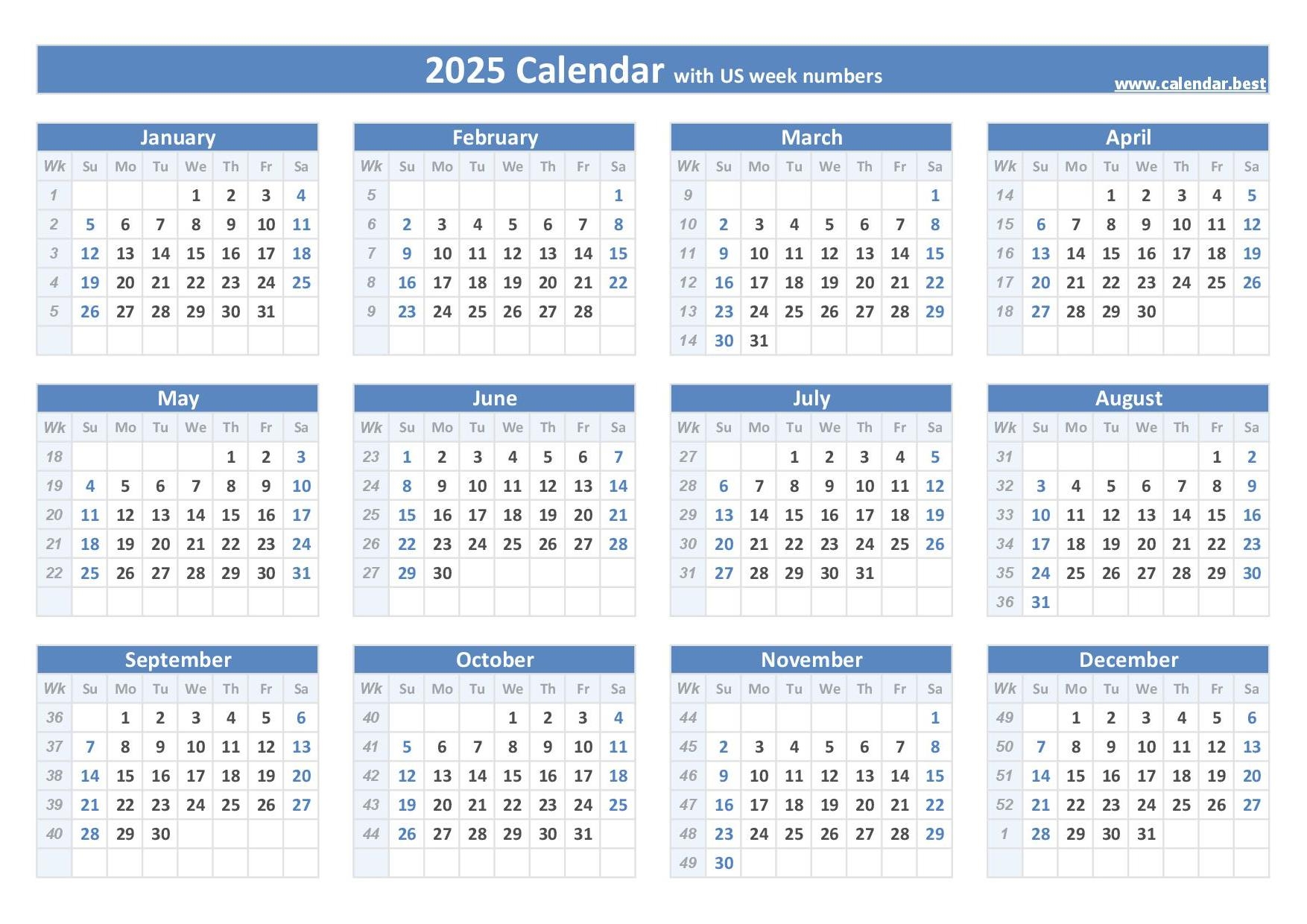 2025 Week Calendar Printable
