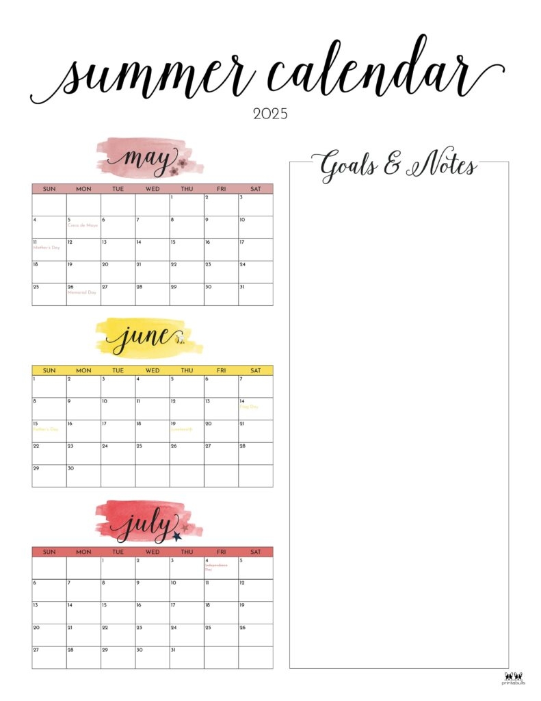 Free Printable Summer Calendar 2025