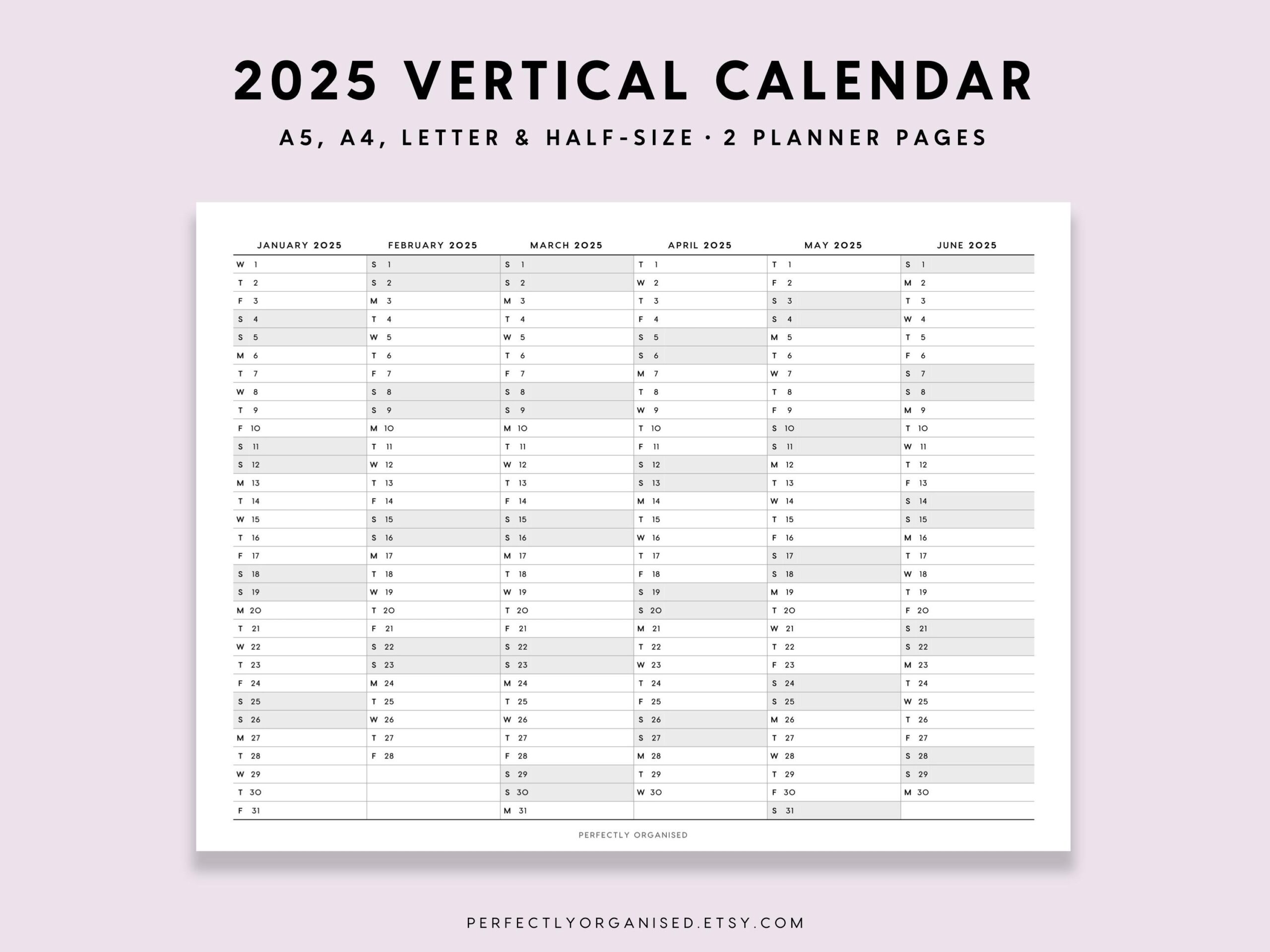 Vertical 2025 Calendar Printable