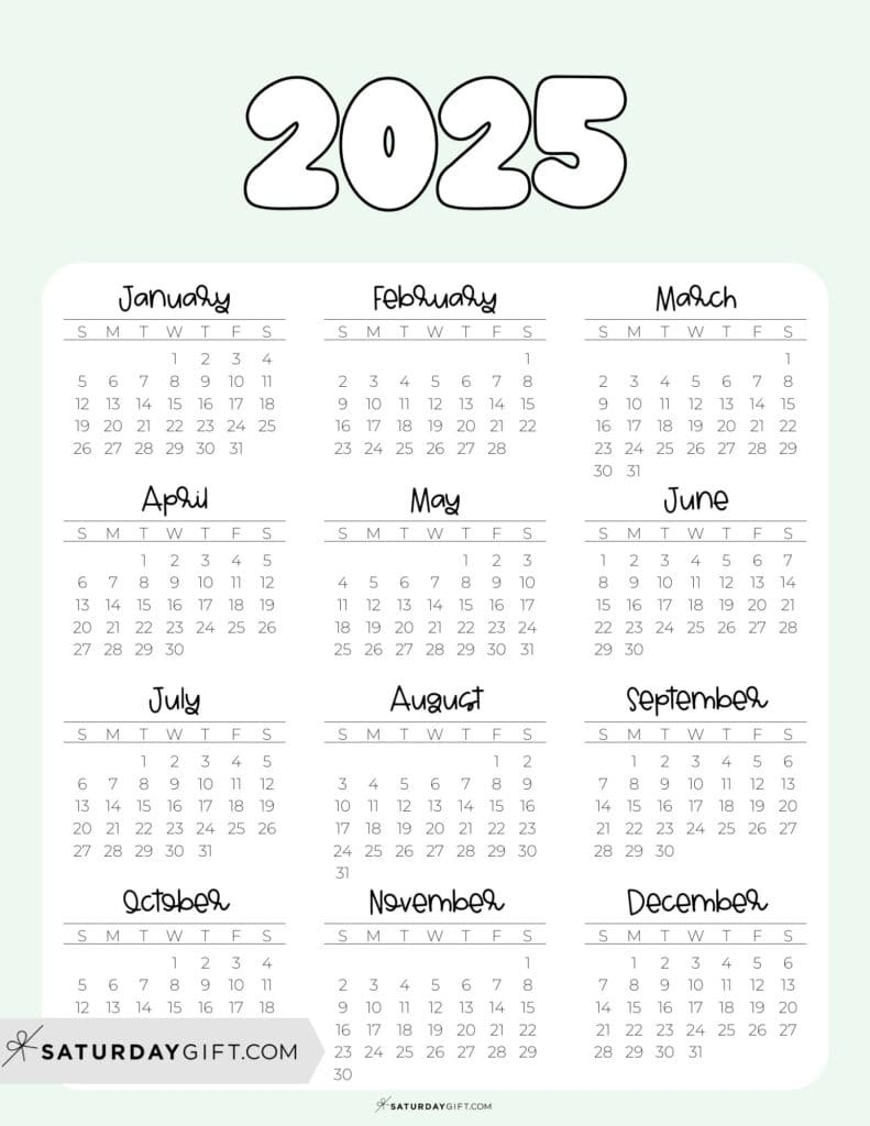 2025 Calendar Printable Cute