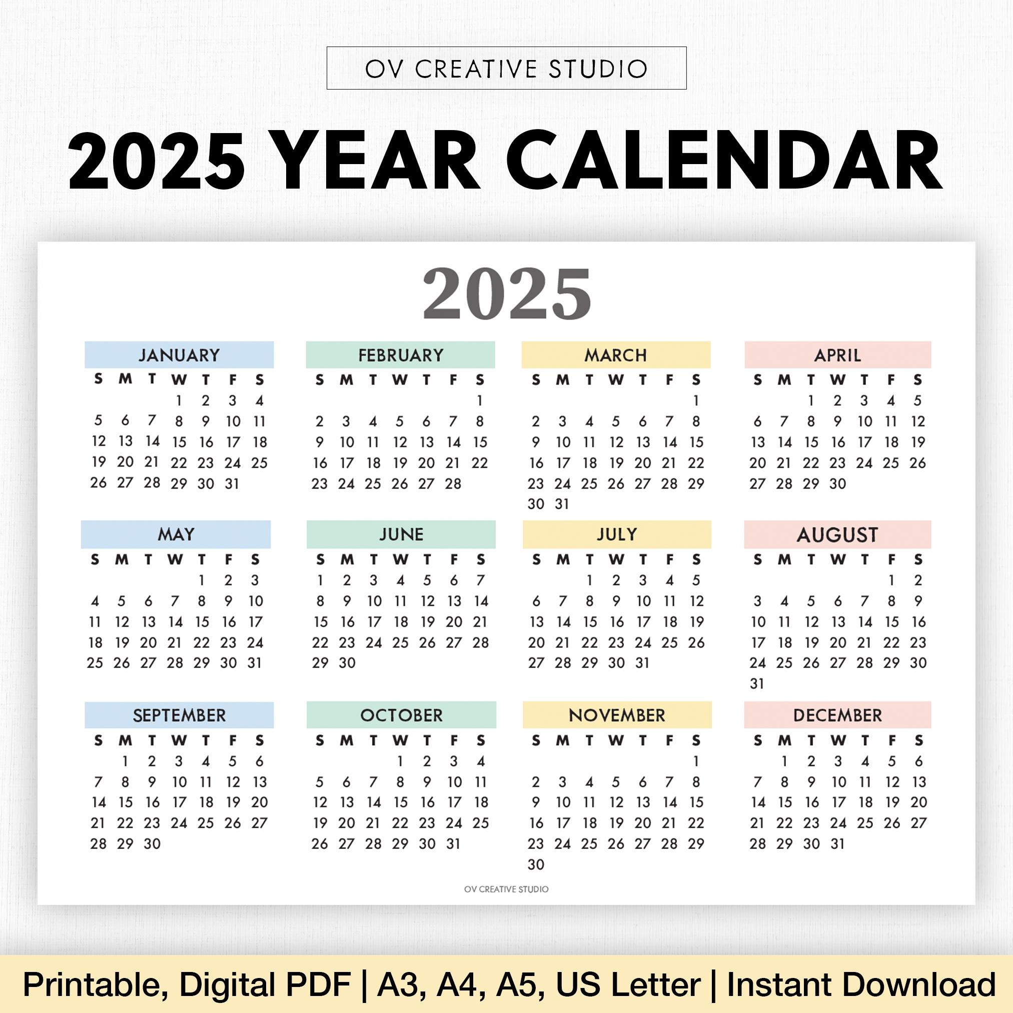 Printable Calendar For Year 2025 United States