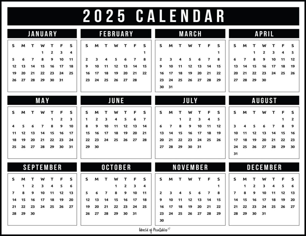 World Of Printables 2025 Calendar
