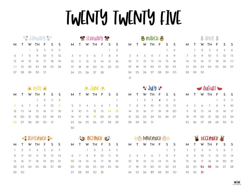 2025 Year Calendar Printable Free