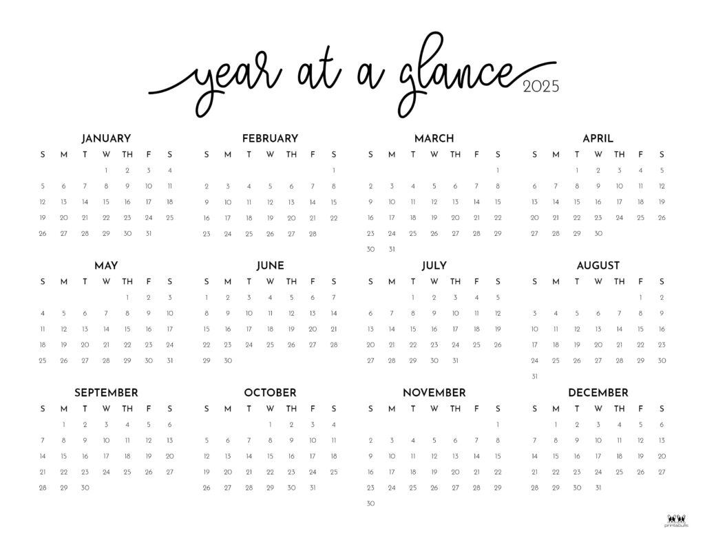 Year At A Glance Printable Calendar 2025