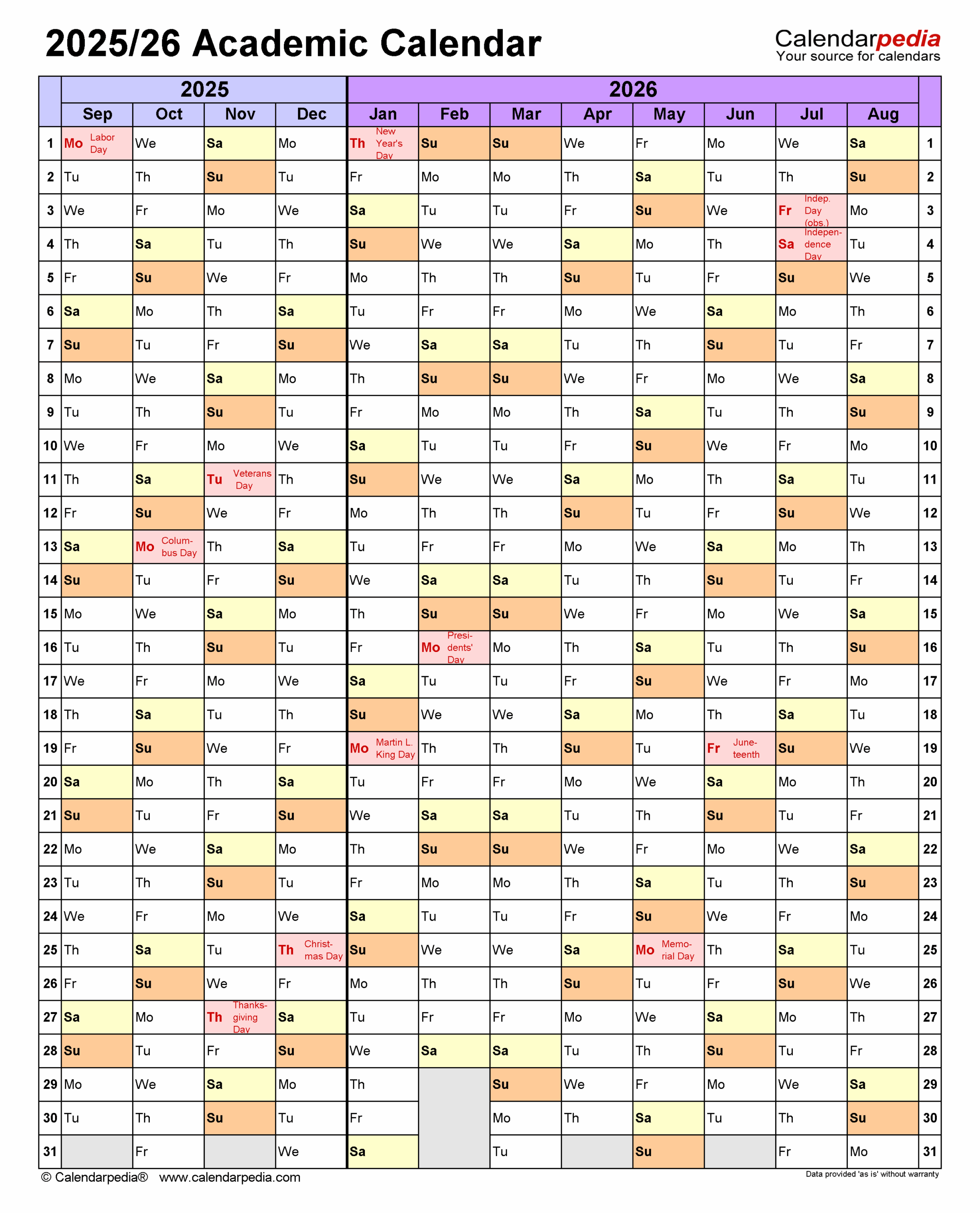 20252026 Academic Calendar Calendar Planning Tips