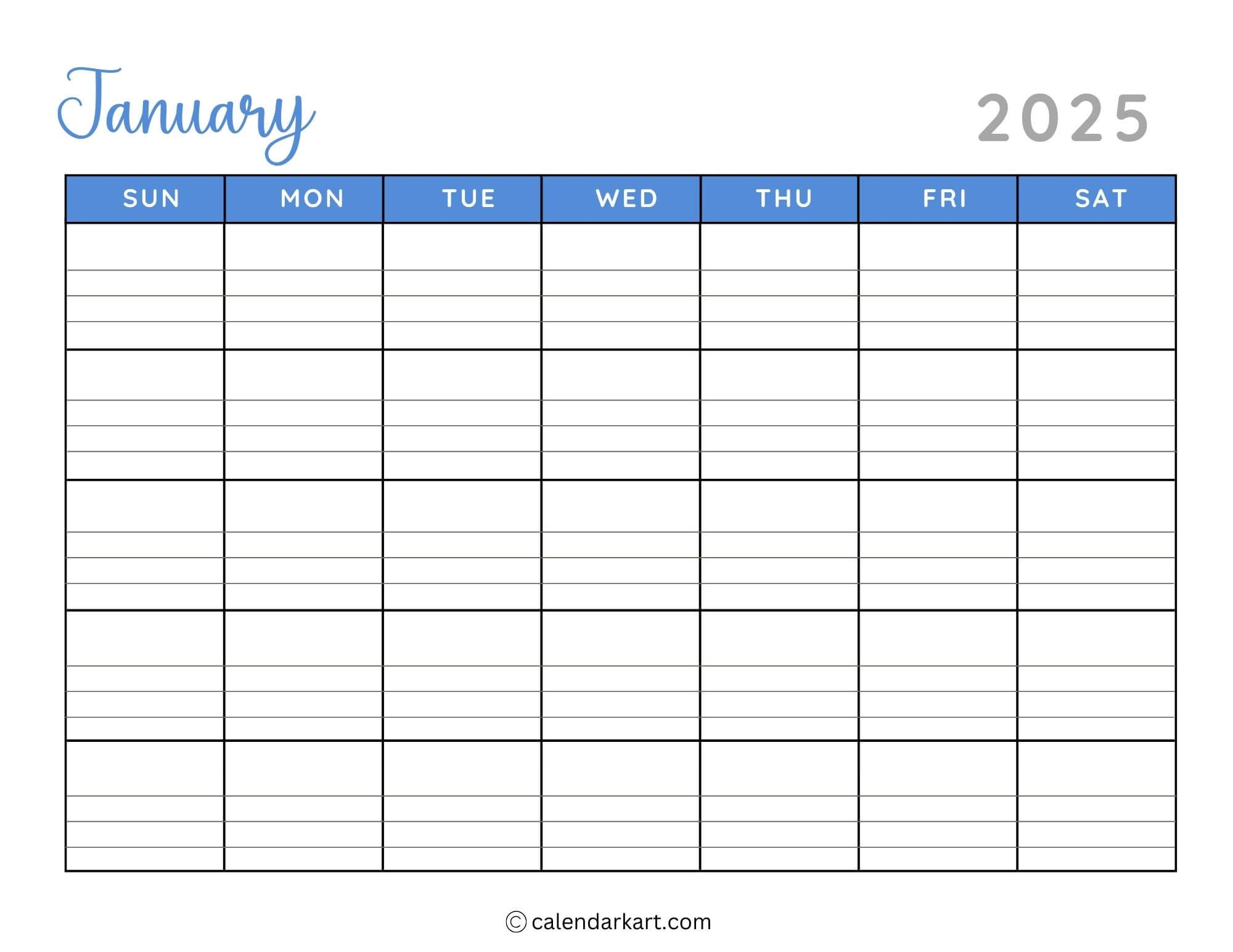 Free Printable 2025 Monthly Calendar With Lines