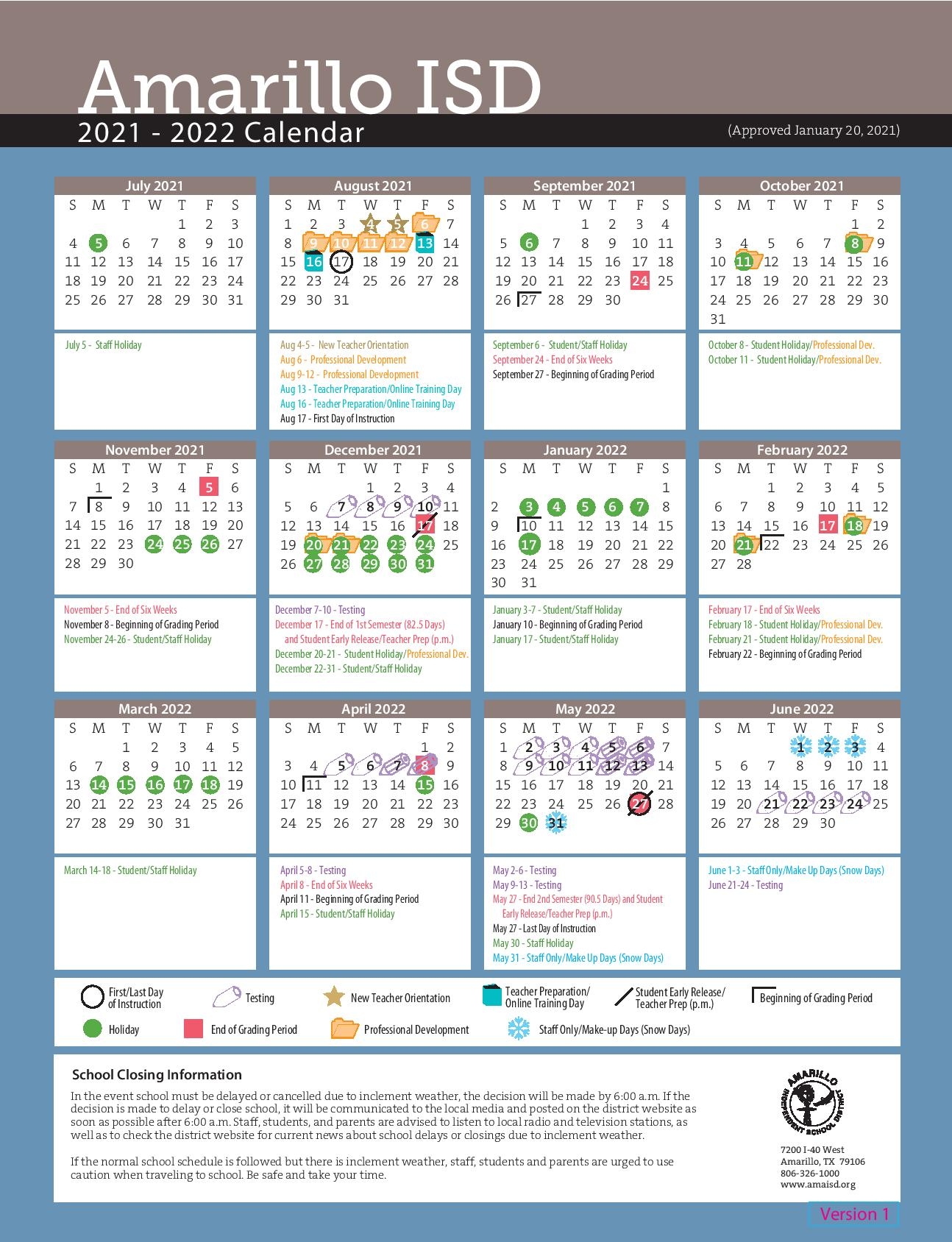 Amarillo isd Calendar