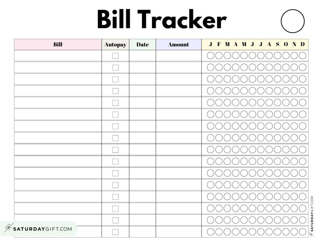 Printable Bill Calendar 2025