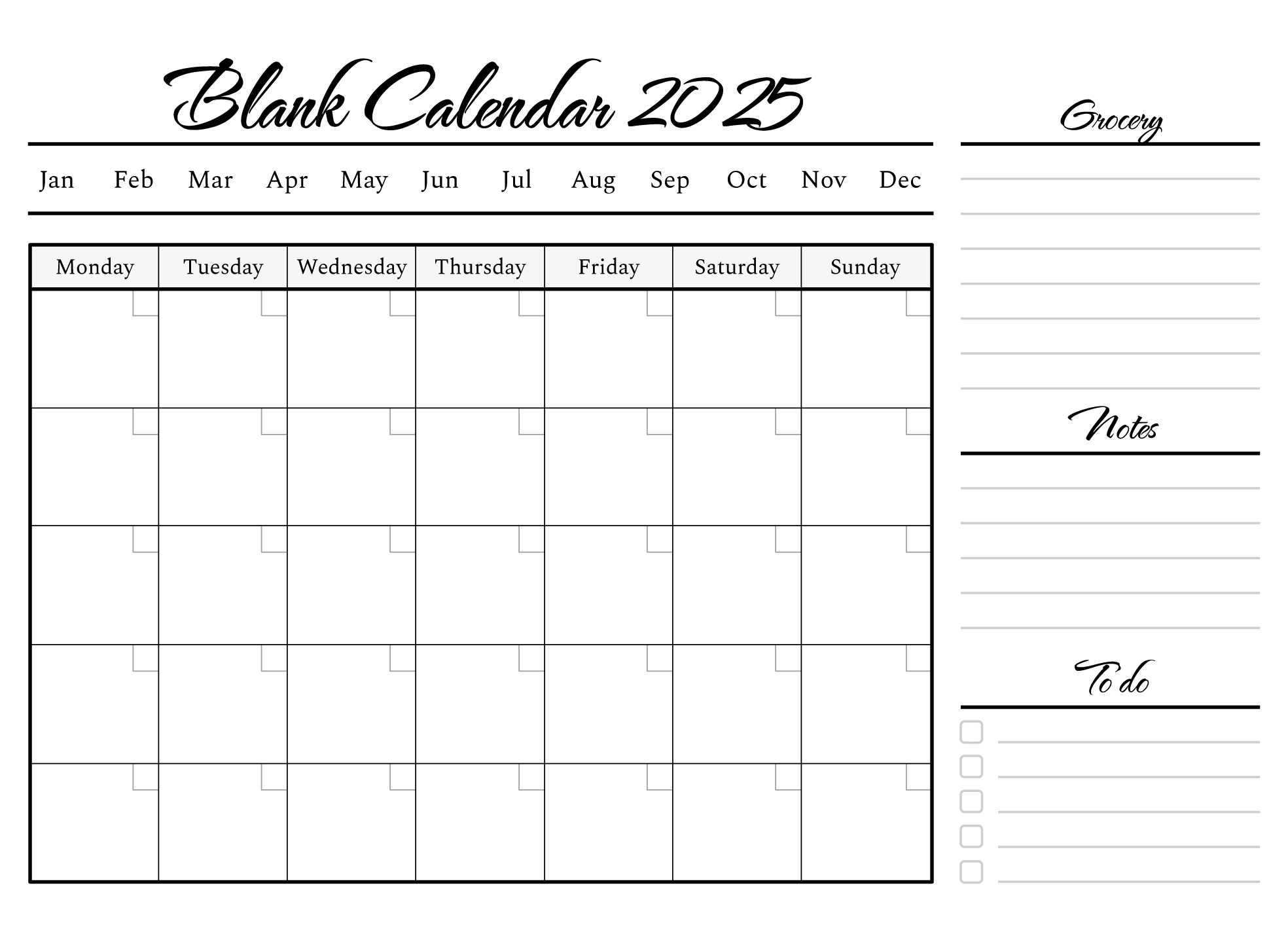 2025 Blank Calendar Printable Free