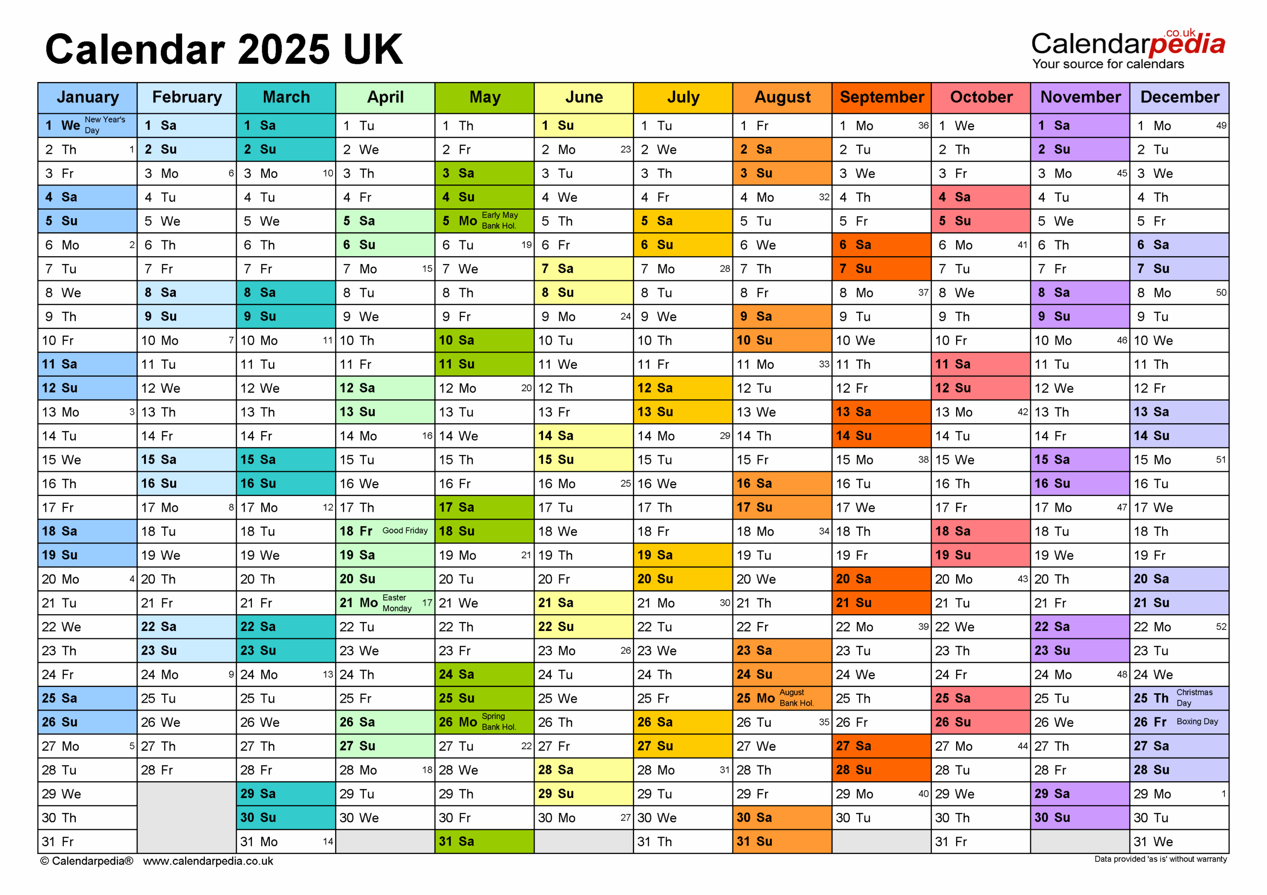 Calendar 2025 Uk Printable Pdf