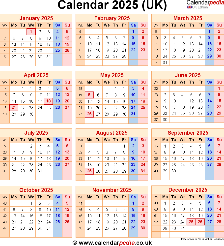 2025 Calendar Uk With Bank Holidays Printable
