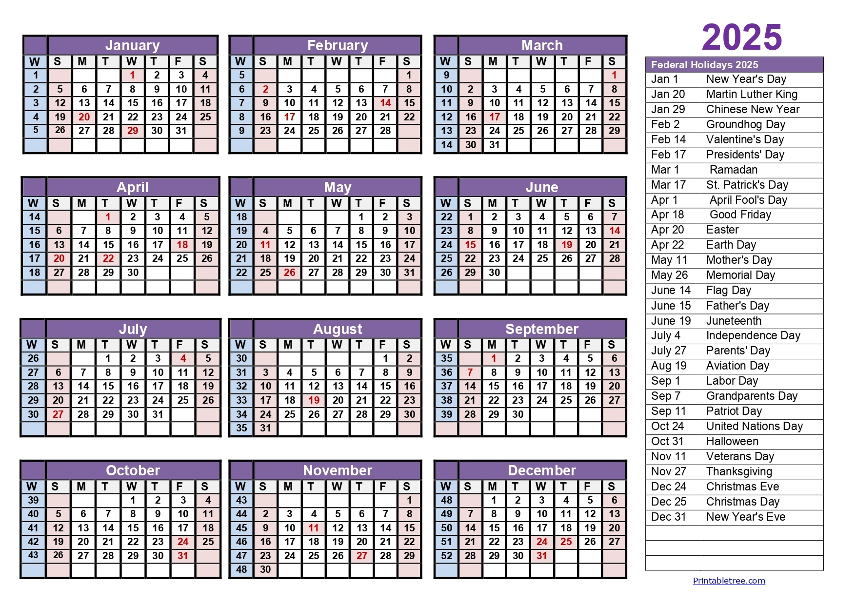 Free Printable 2025 Calendar With Week Numbers