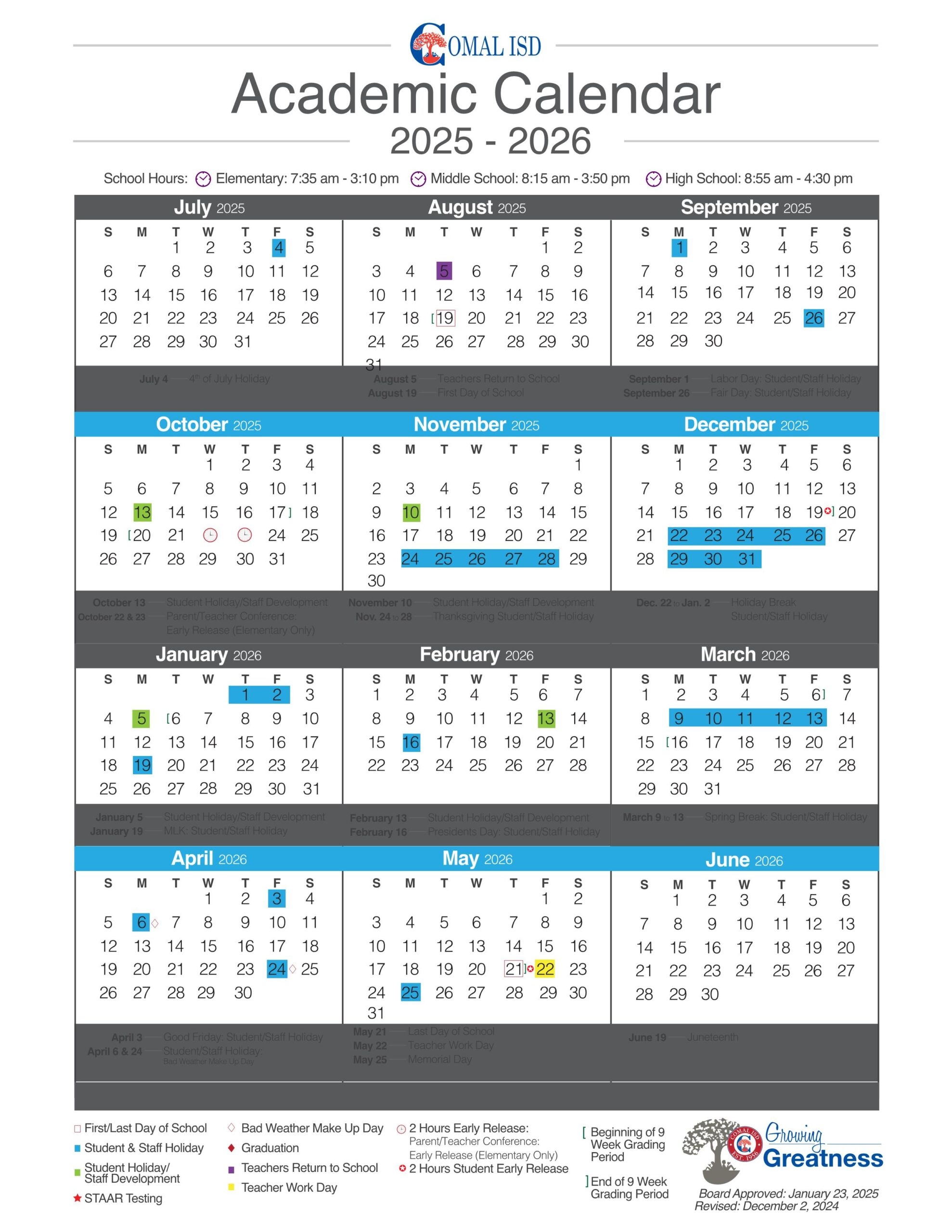 Comal ISD School Calendar 25 26 PDF EduCounty