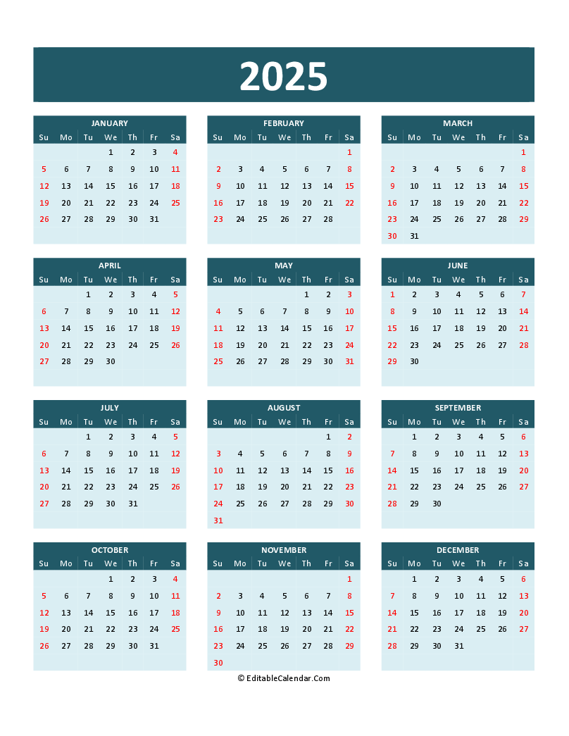 2025 Calendar Printable Word