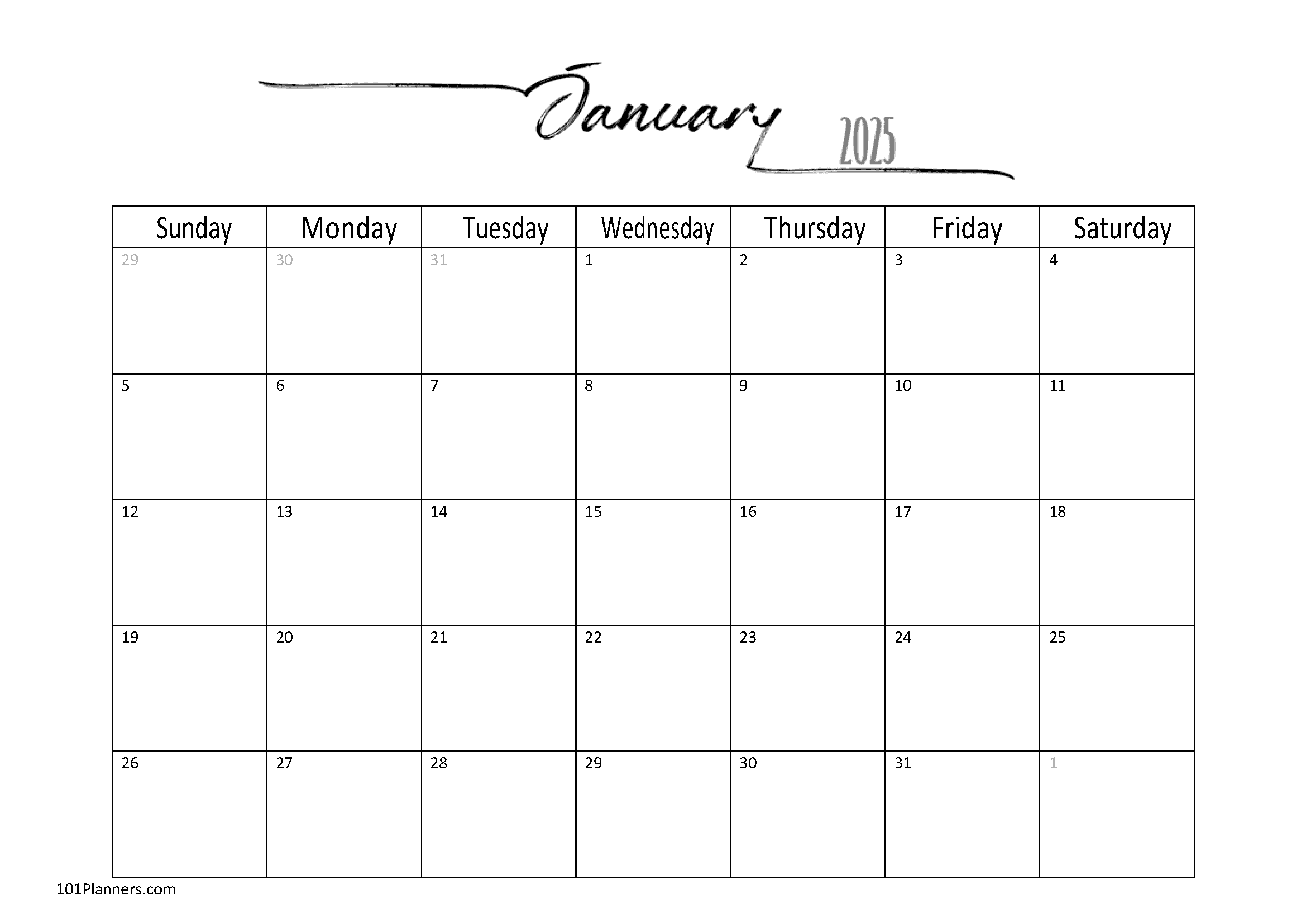 Printable Calendar 2025 Word