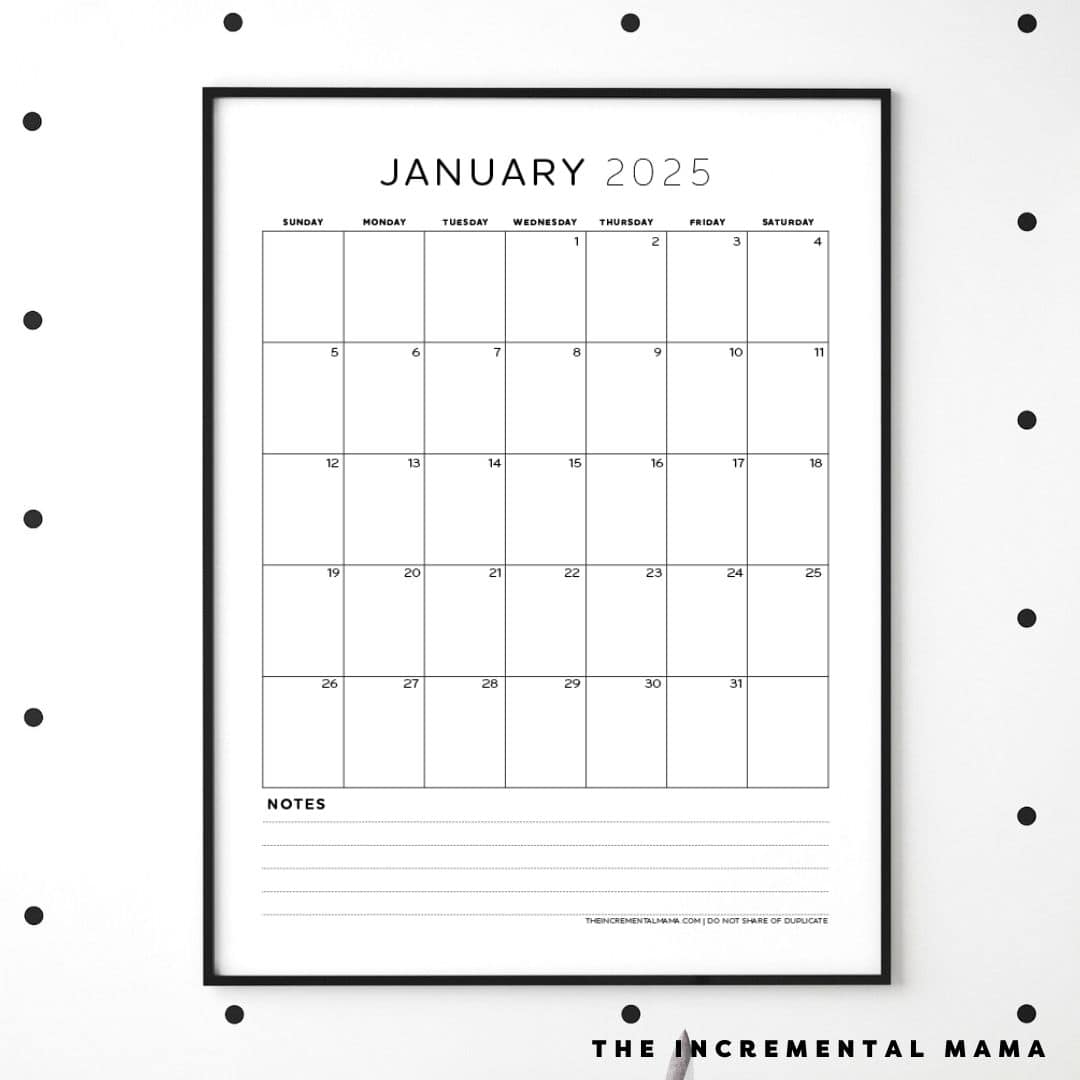 Free Printable Vertical Monthly Calendar 2025
