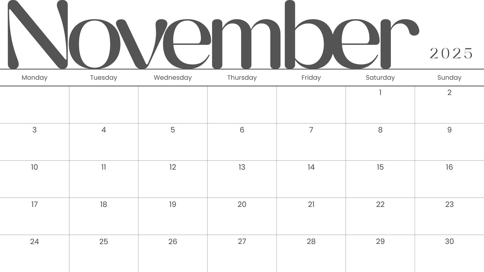November 2025 Calendar Printable Pdf