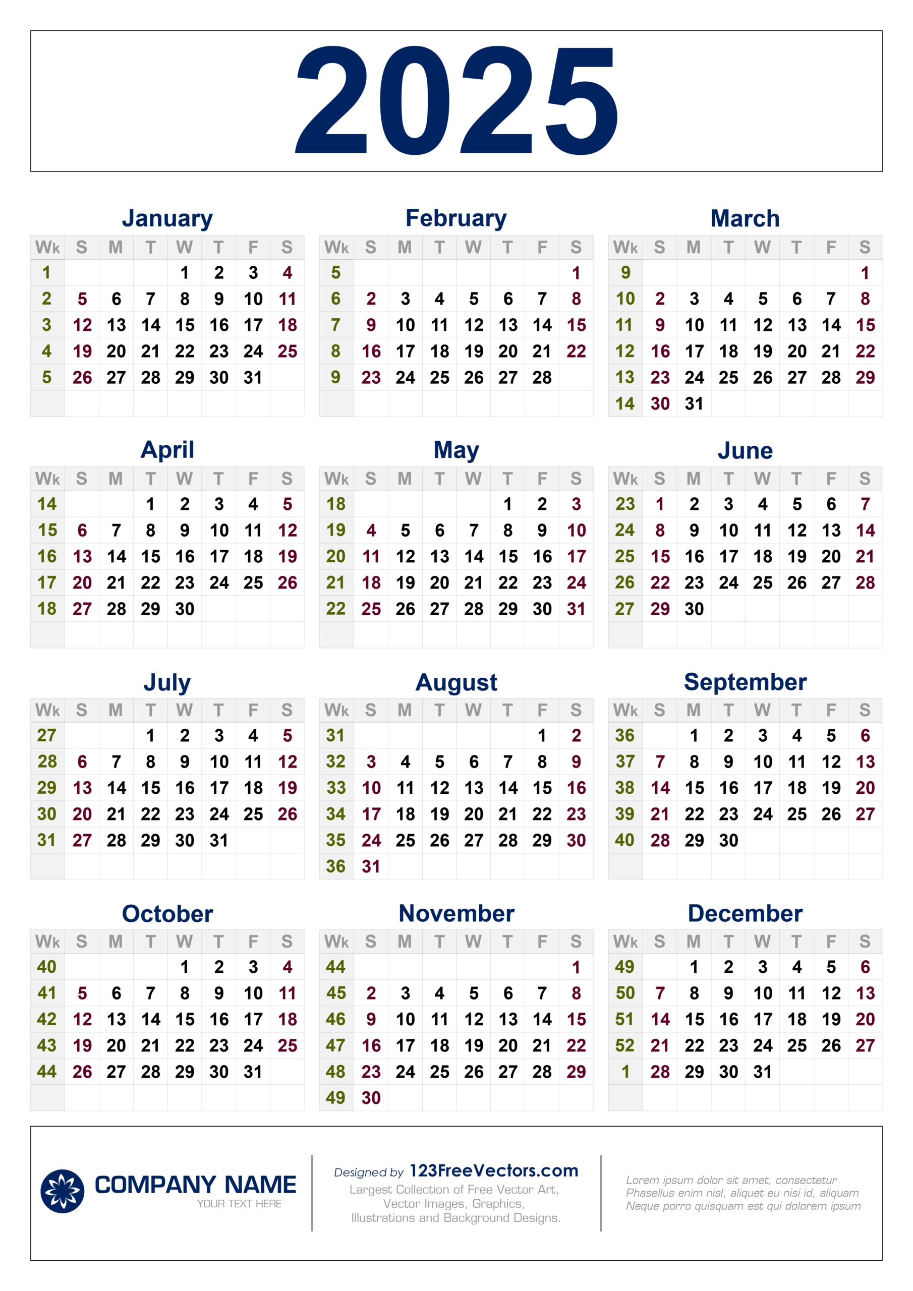 Printable 2025 Calendar With Week Numbers