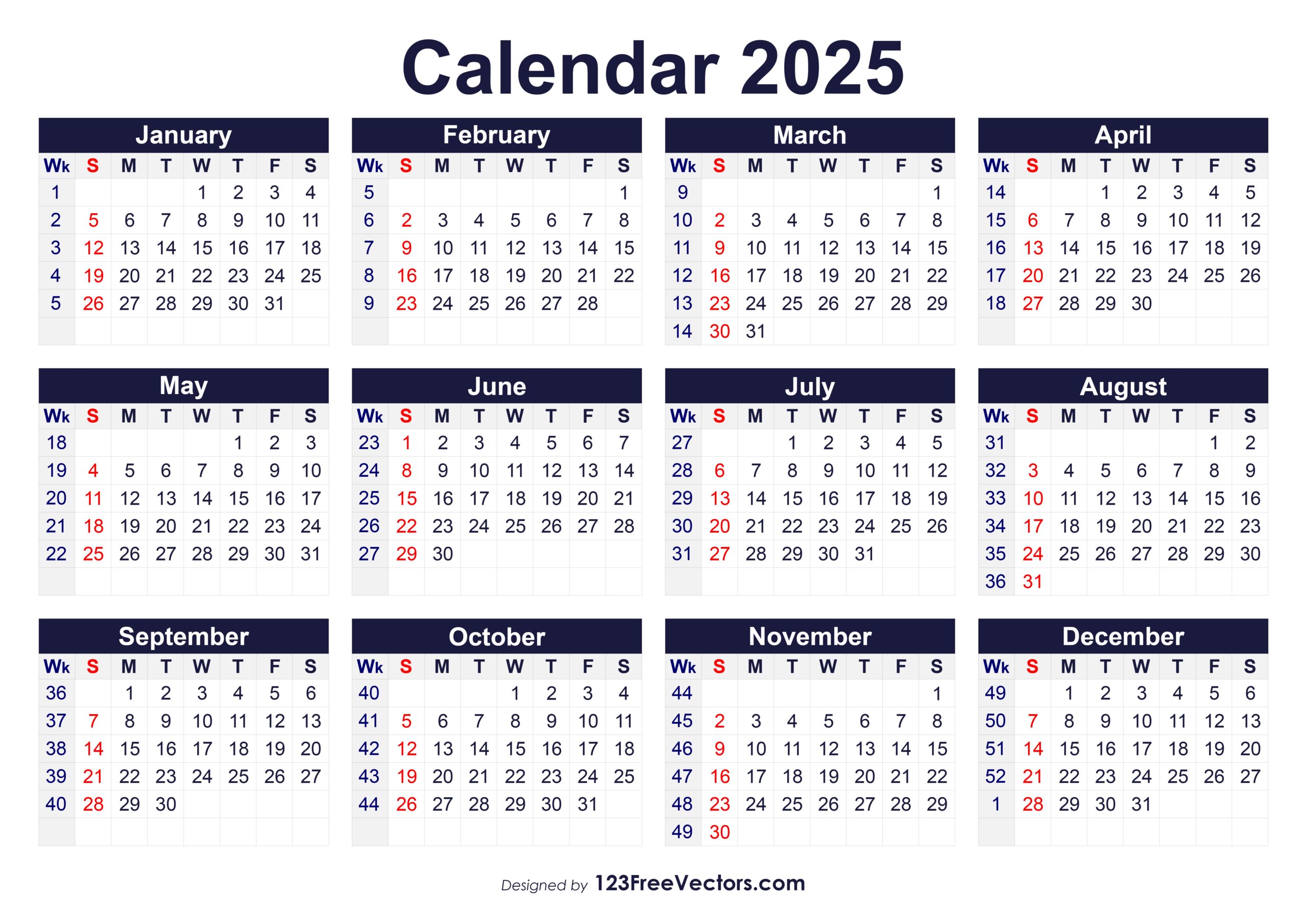Free Download 2025 Holiday Calendar With Week Numbers