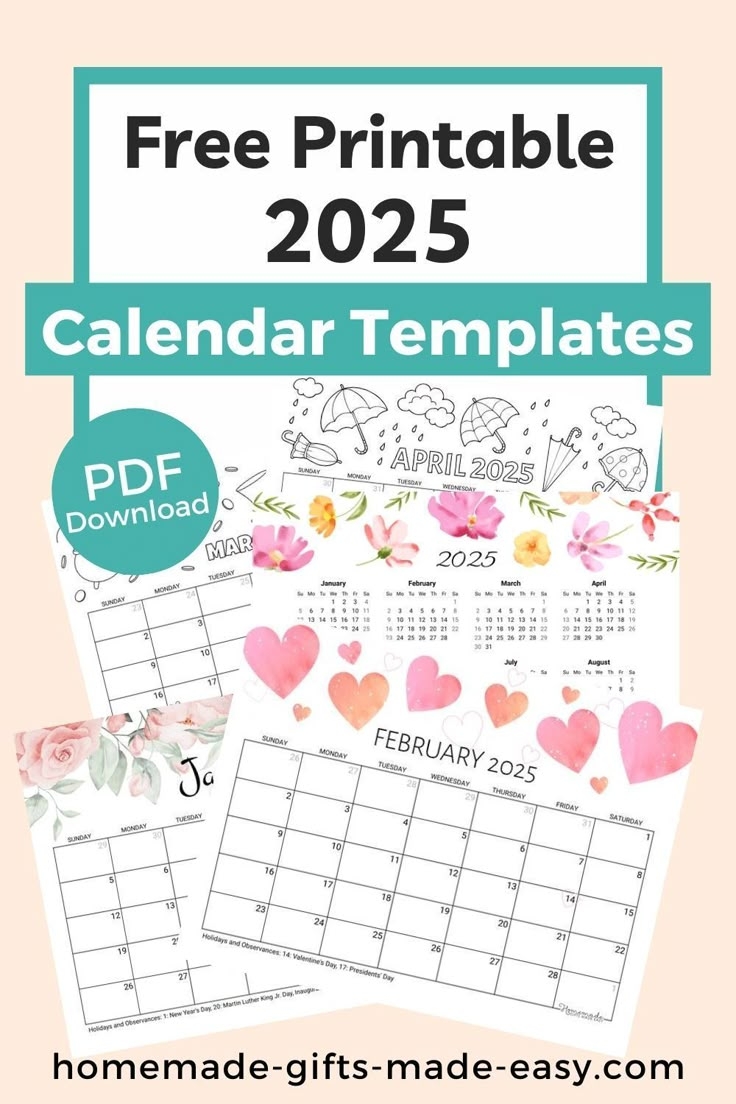 Free Printable 2025 Calendar Year Homemade Gifts Made Easy