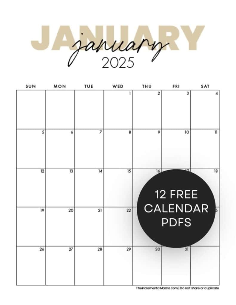 A4 Printable Calendar 2025