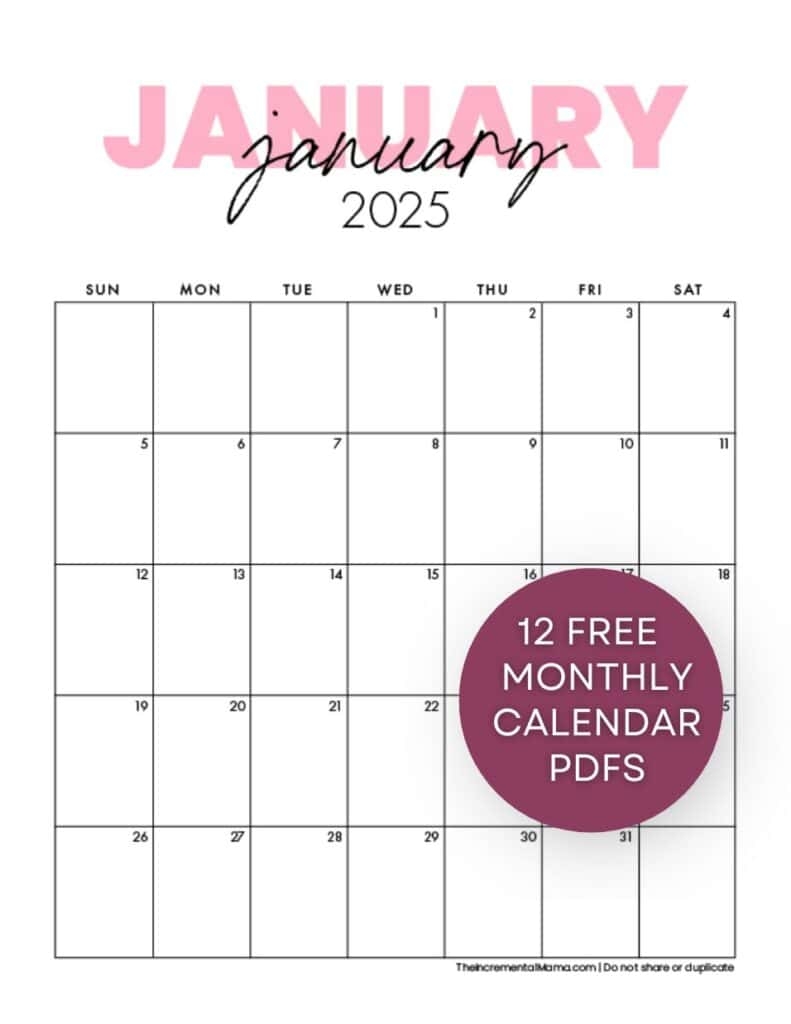 Free 2025 Calendar Printable