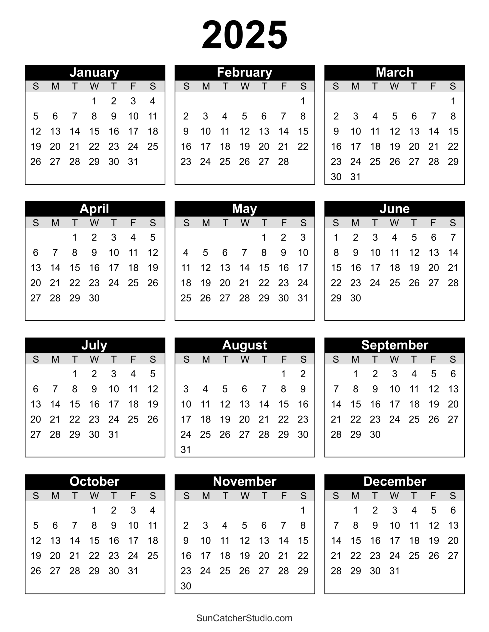 Free 2025 Printable Calendar Pdf