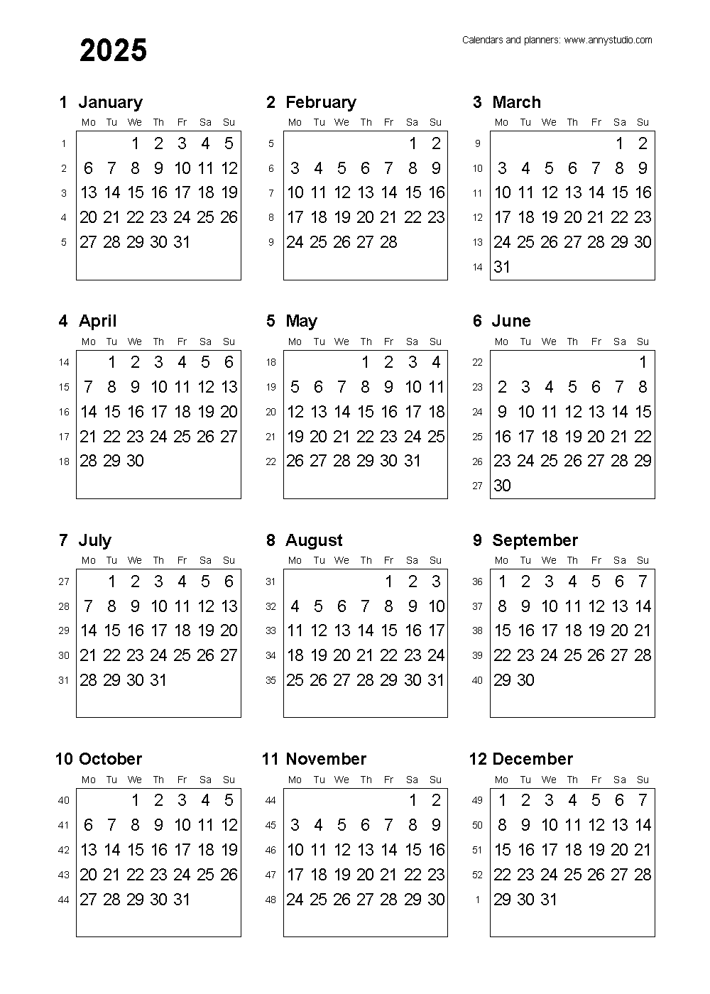 2025 Wall Calendar Printable