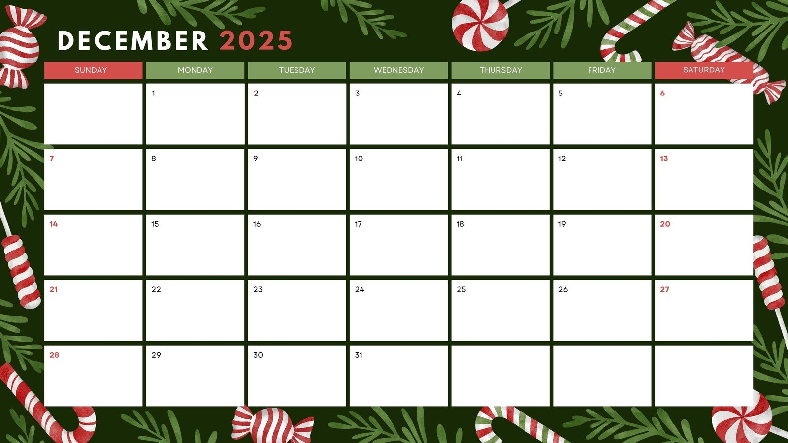Dec 2025 Calendar Printable