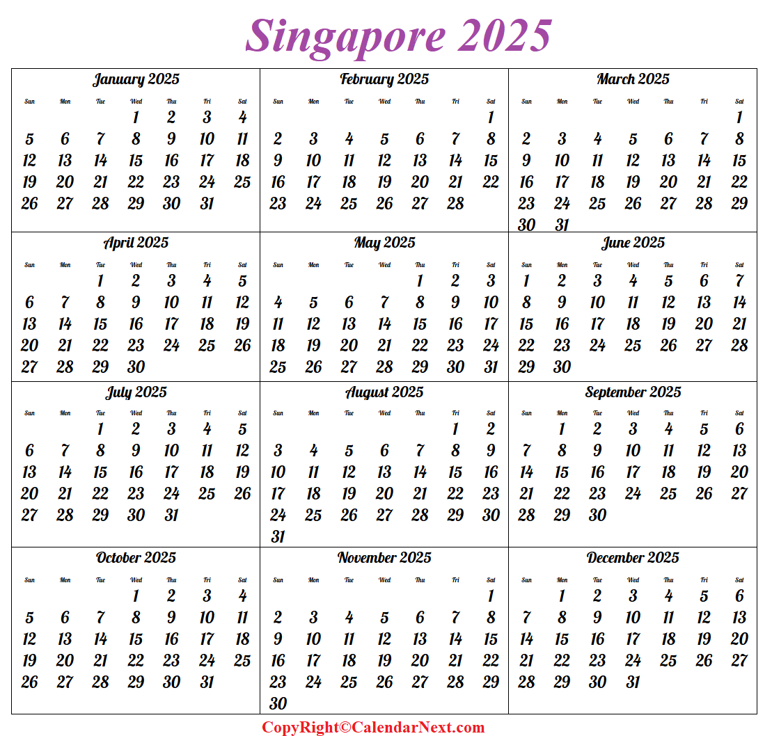 2025 Calendar With Holidays Singapore Printable