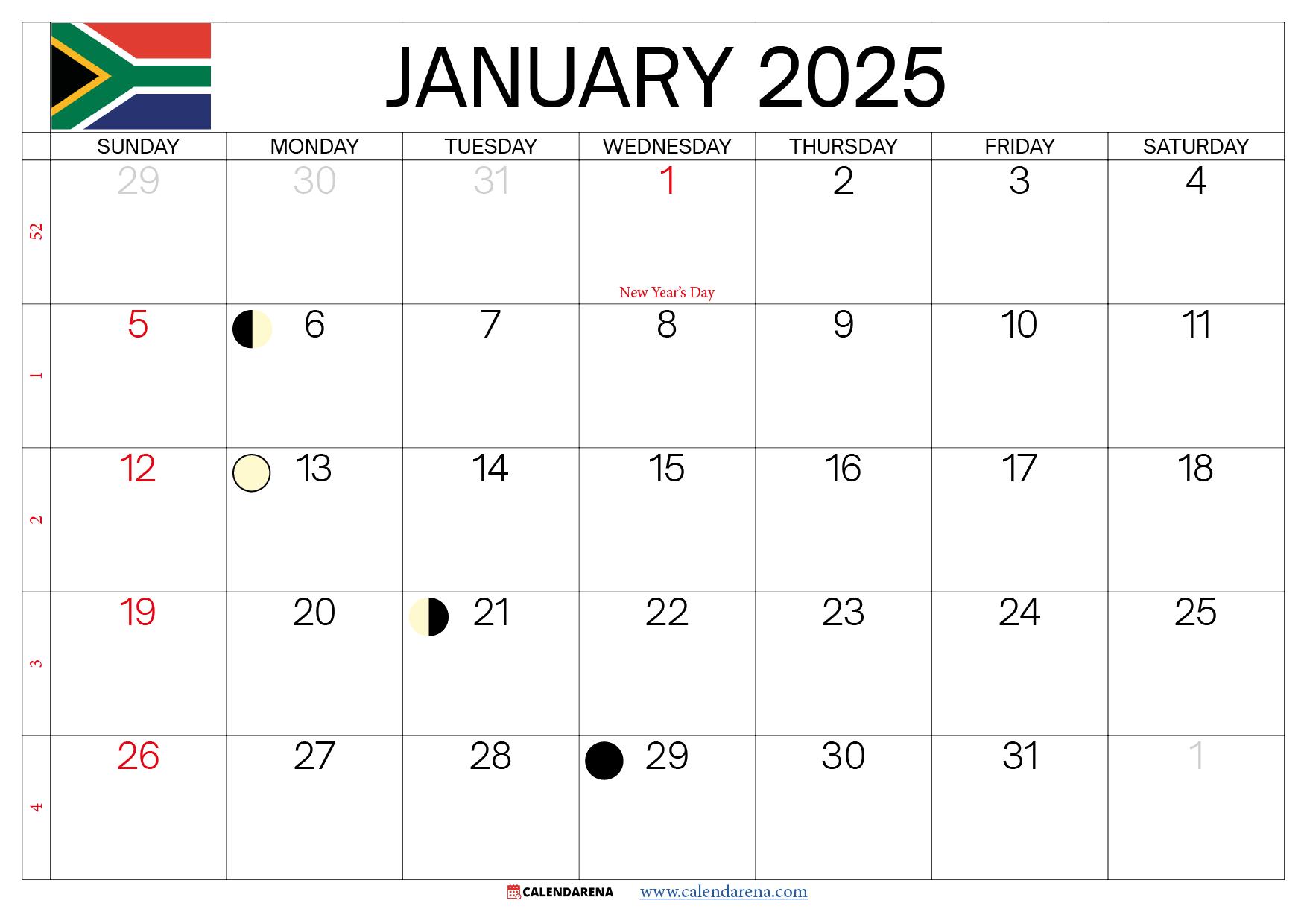 Printable Calendar 2025 With Holidays South Africa