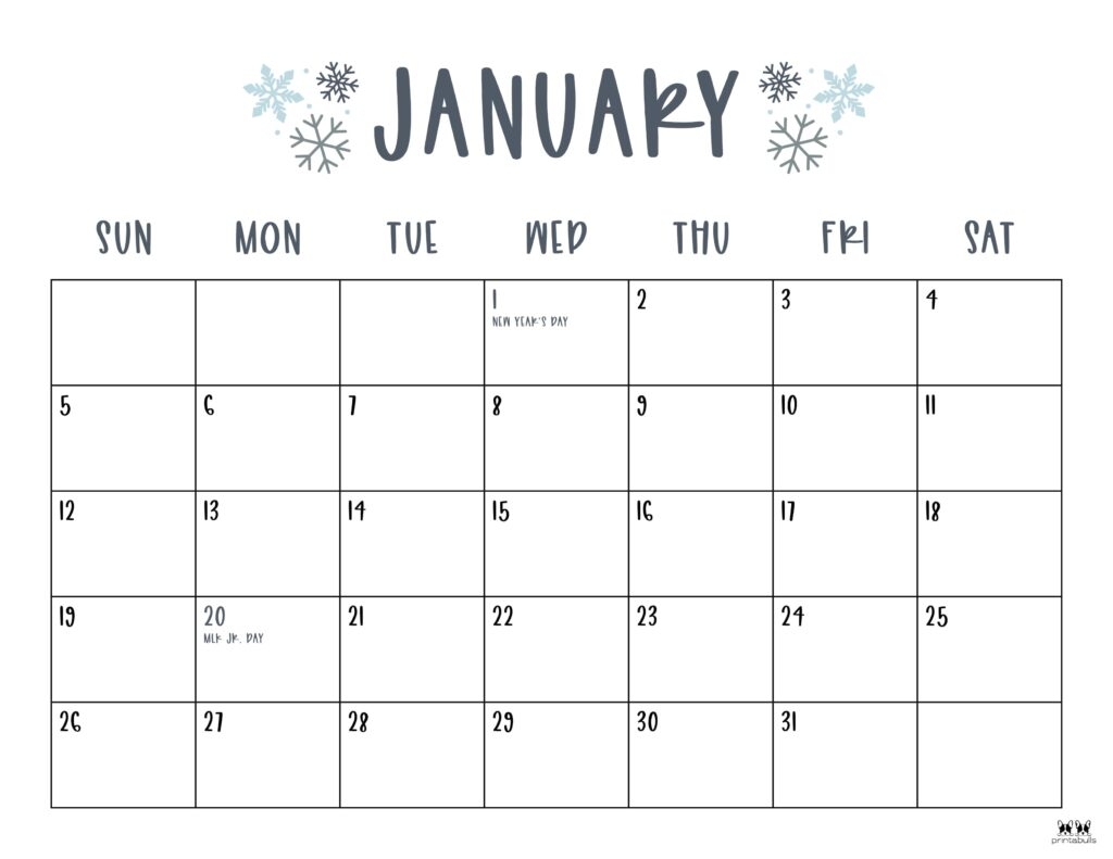 2025 Monthly Calendar With Holidays Printable Free