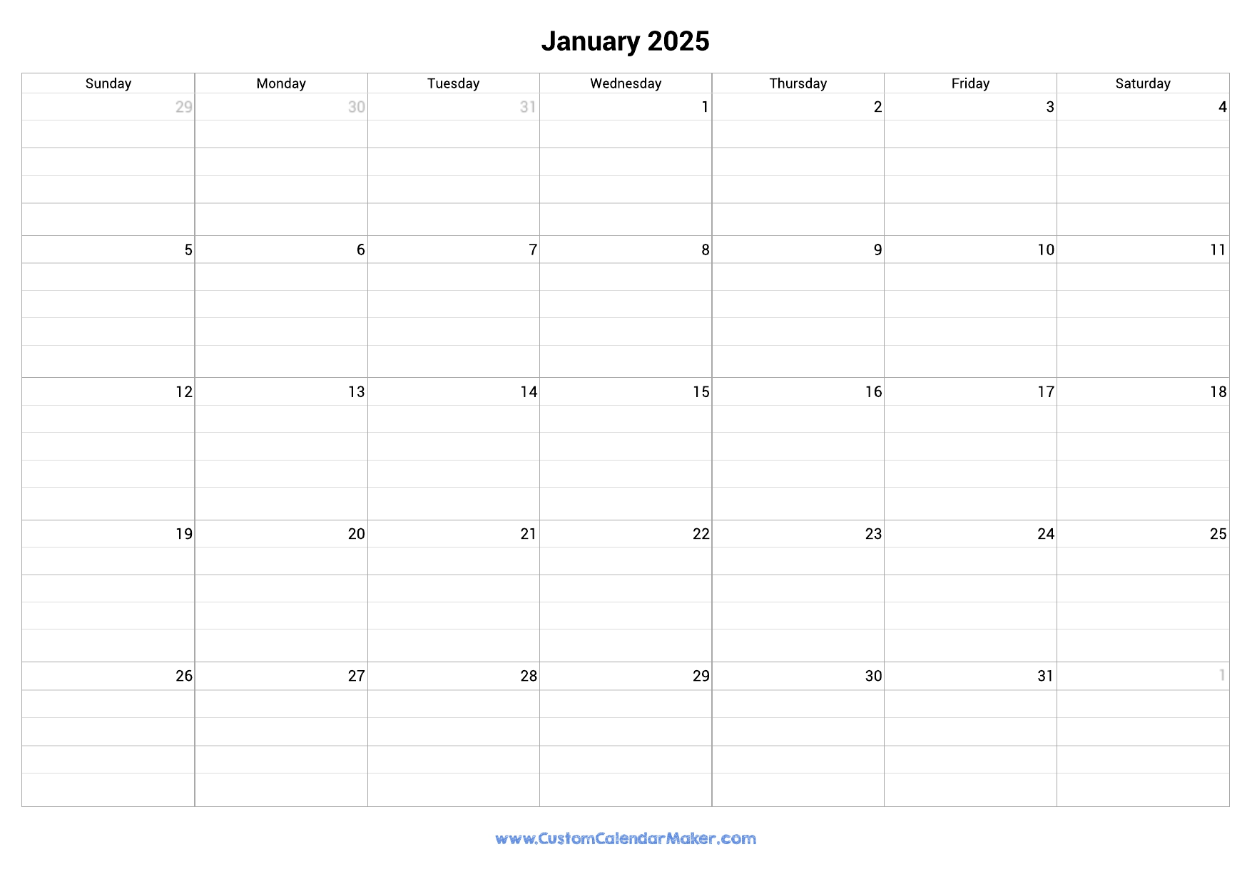 Printable Calendar With Lines 2025
