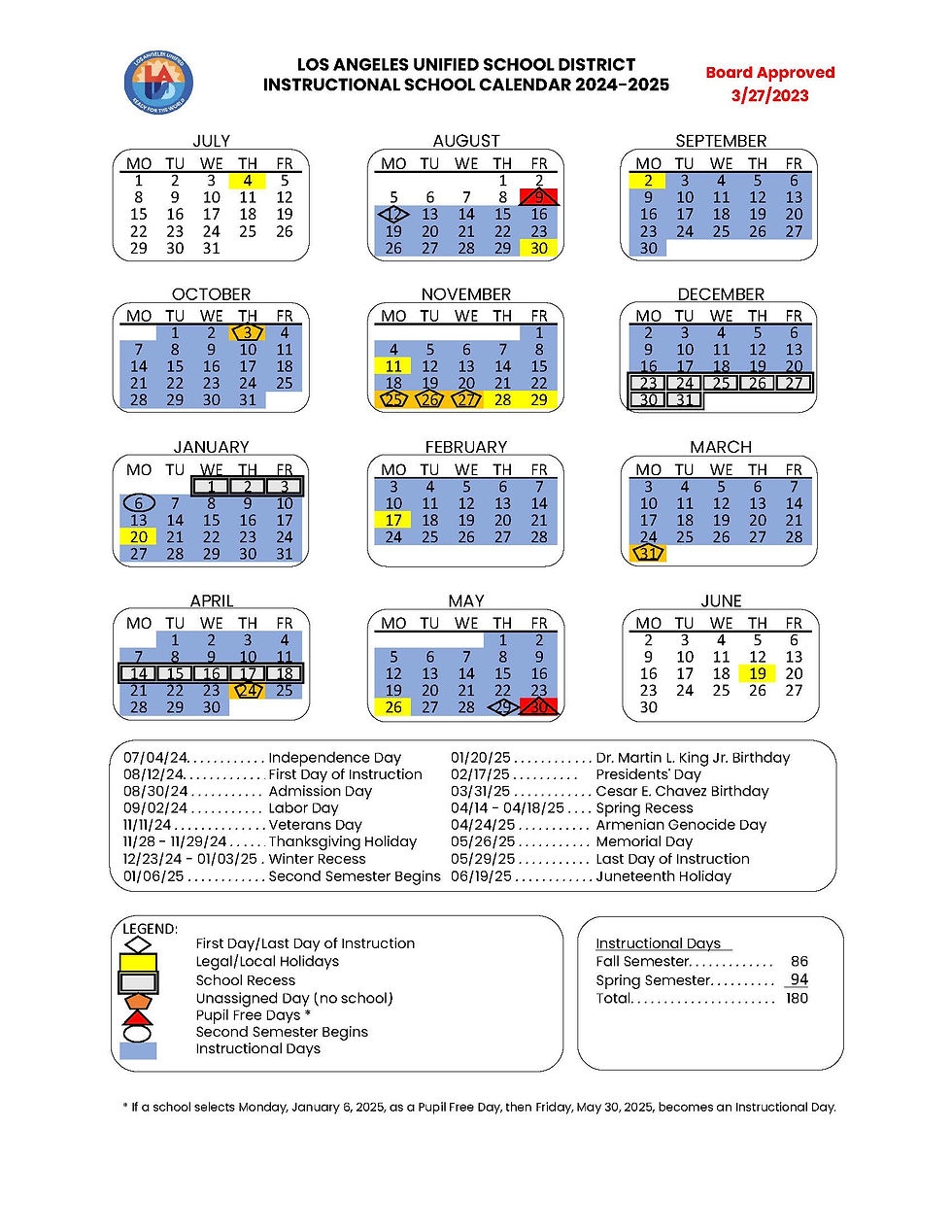  LAUSD Approved Calendar For 2024 2025 School Year FUN WITH KIDS IN LA 