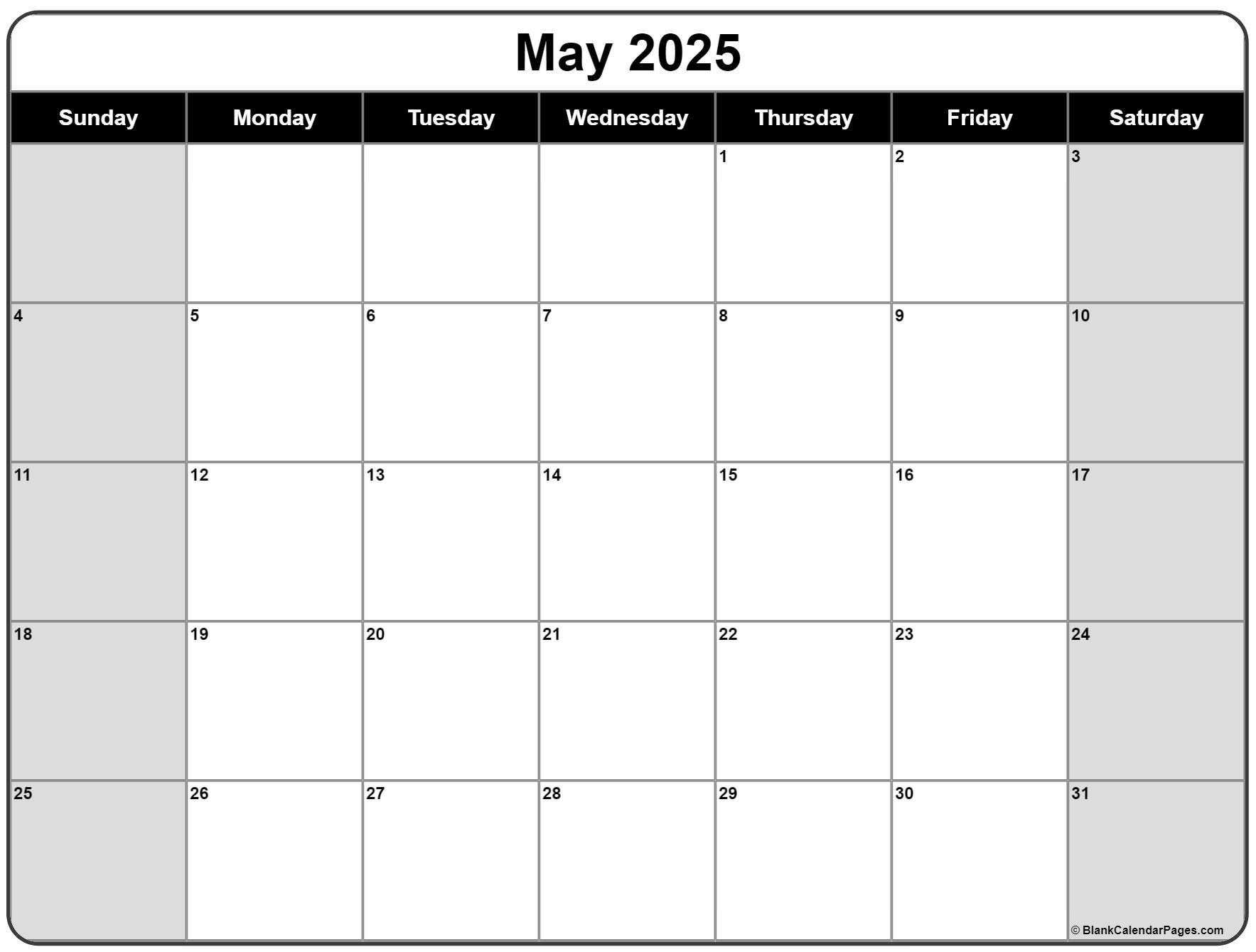 Printable Calendar 2025 Blank