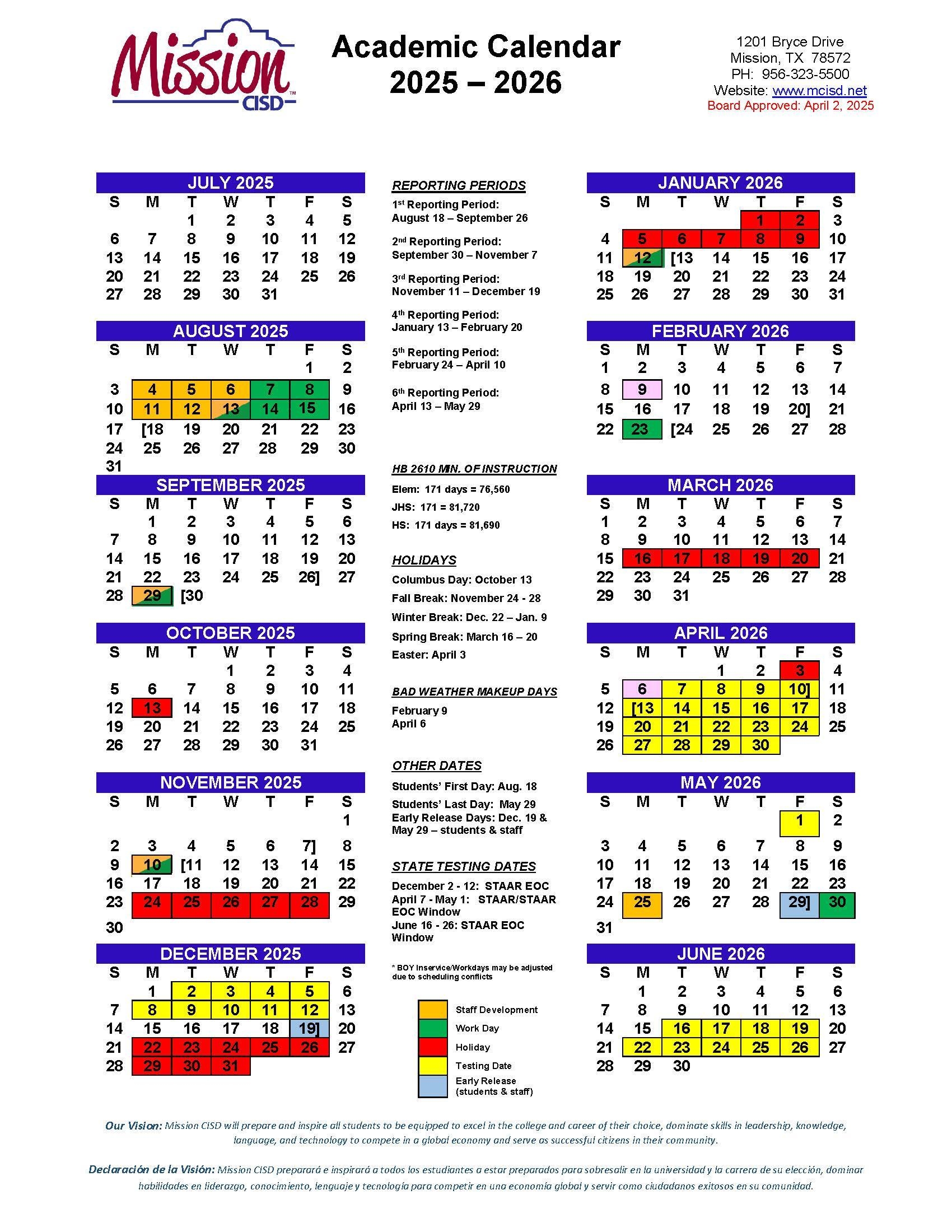 Mission CISD Board Approves 2025 2026 School Year Calendar Mission Consolidated Independent School District