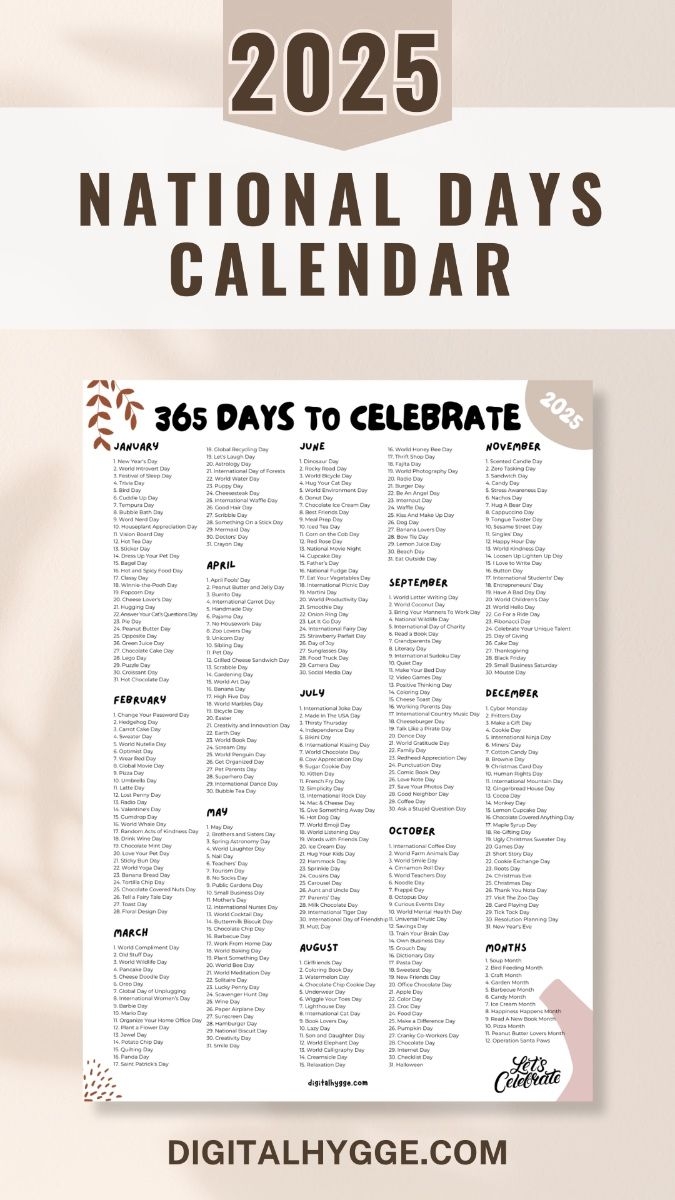 Printable National Day Calendar 2025