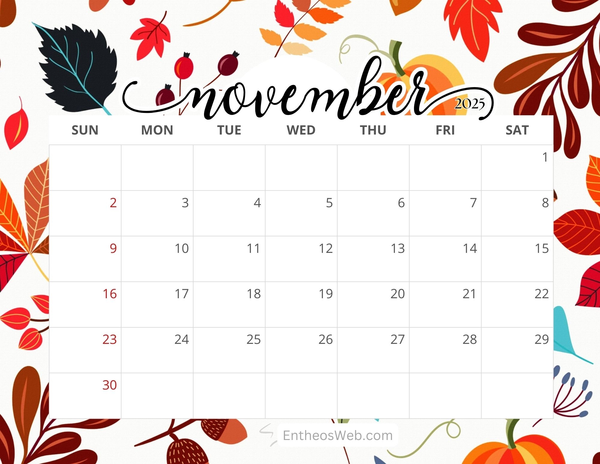 Printable Calendar November 2025