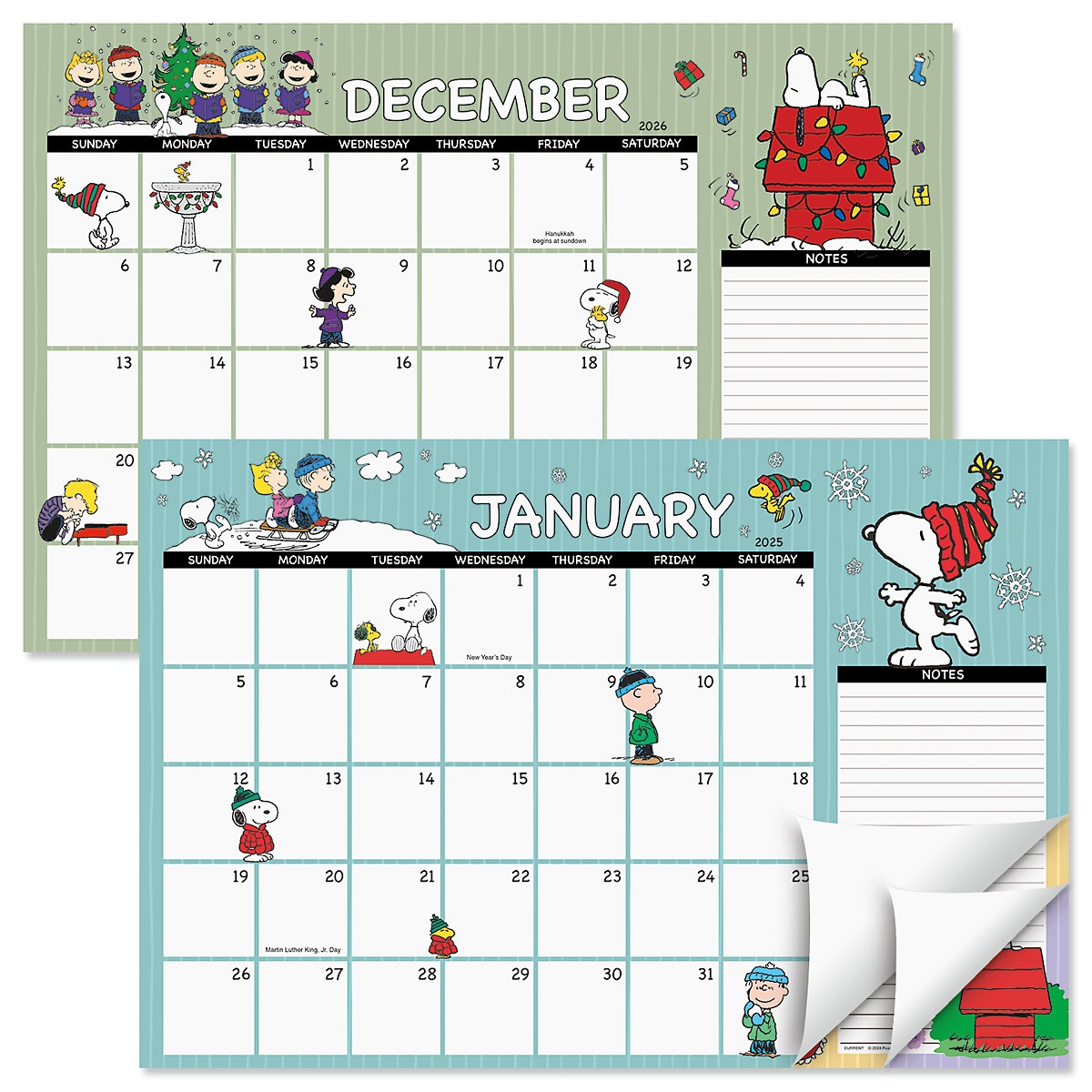 PEANUTS 2025 2026 Calendar Pad Colorful Images