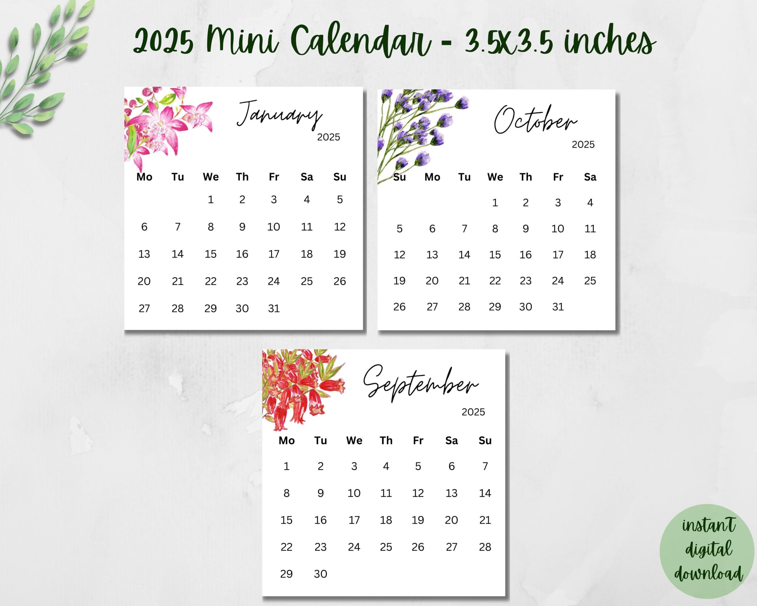 Mini Calendar Printable 2025