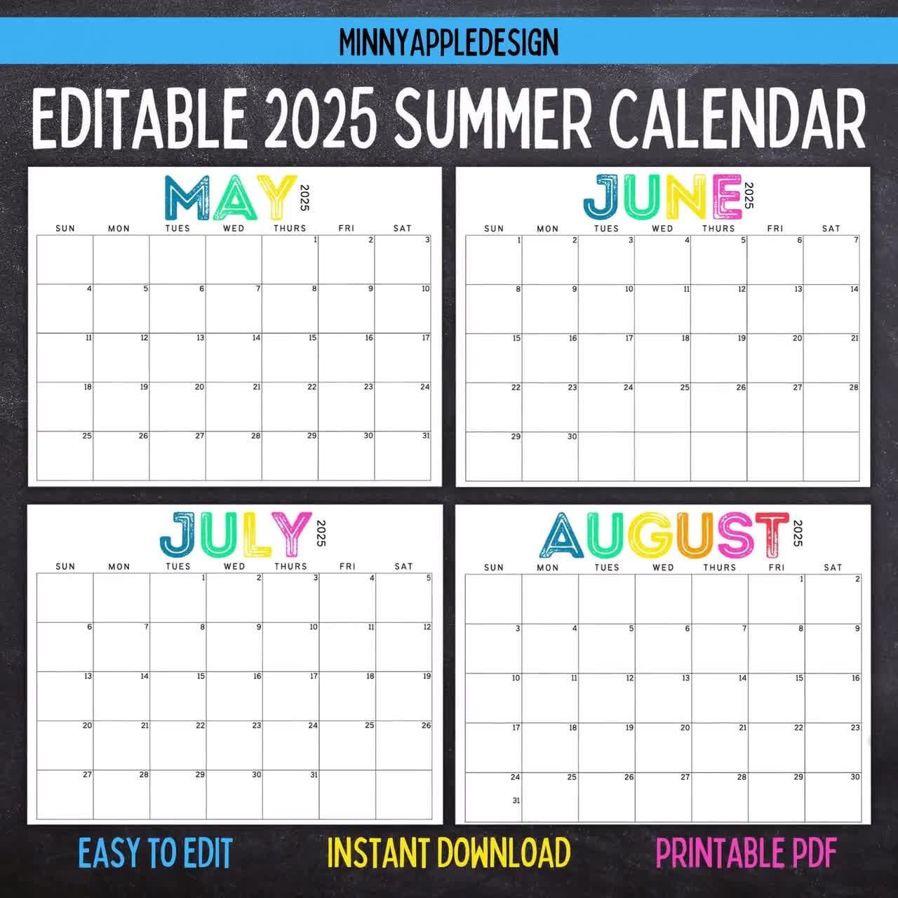 Summer 2025 Calendar Printable