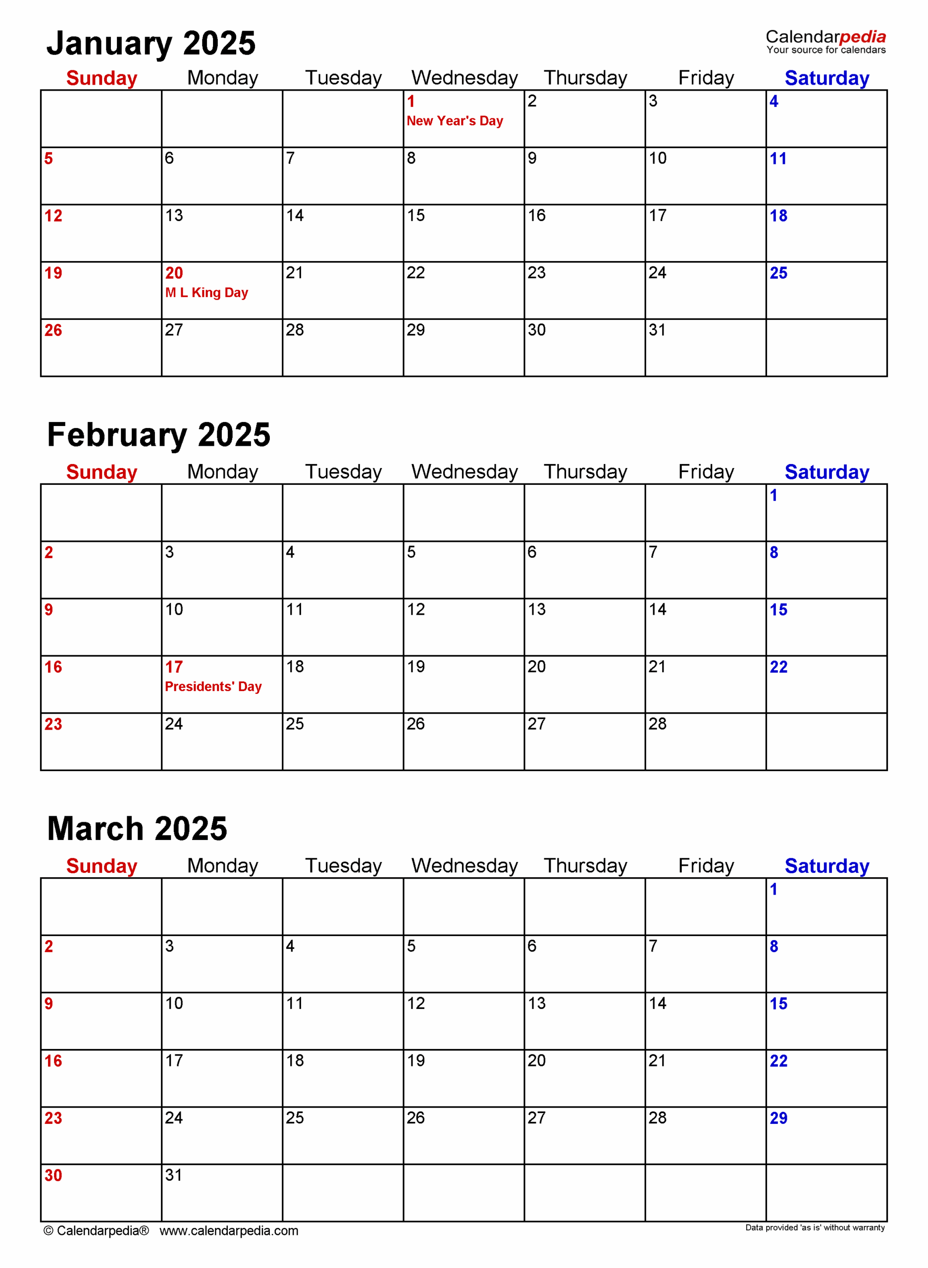 Quarterly Printable Calendar 2025