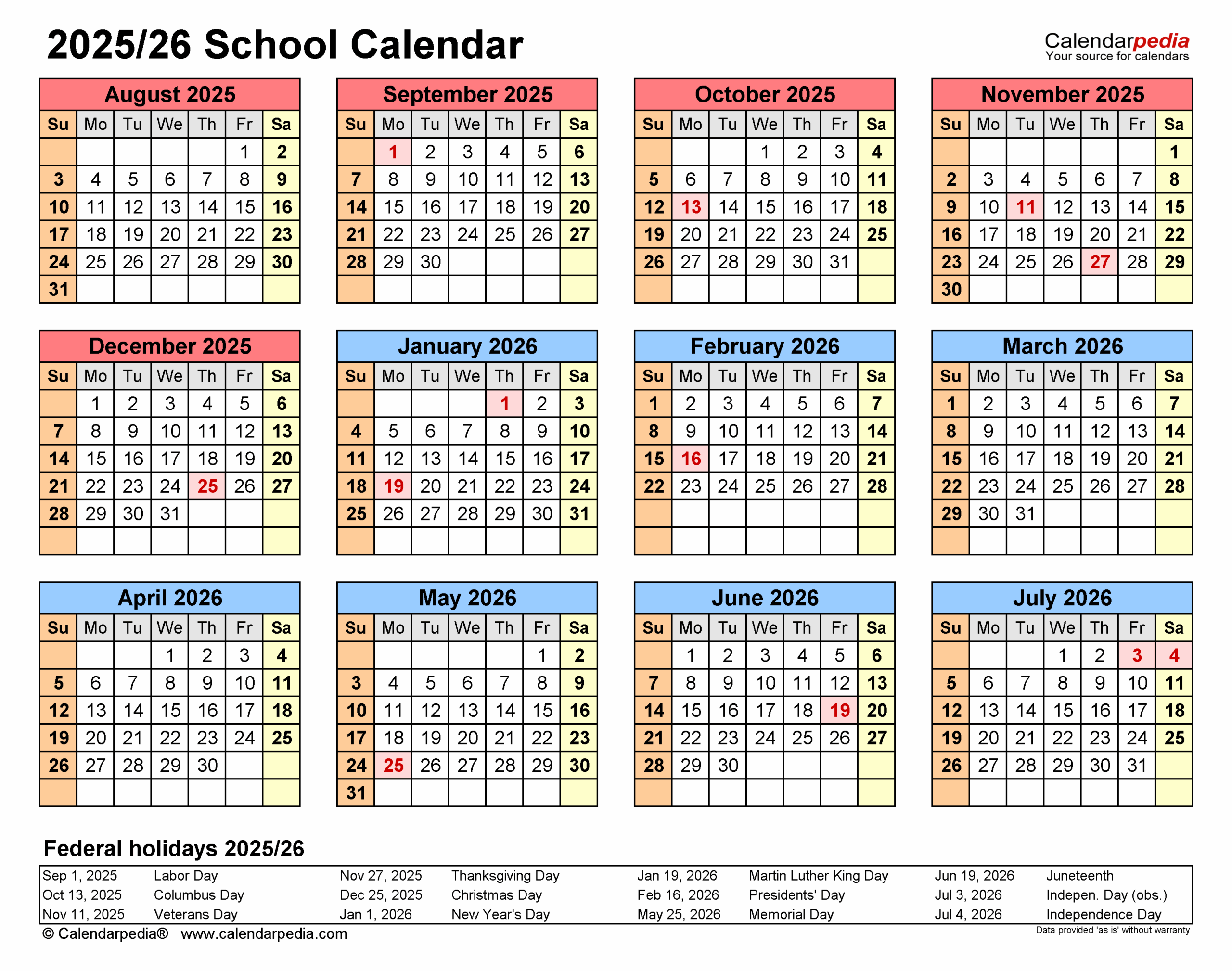 2025 And 2026 Academic Calendar Printable