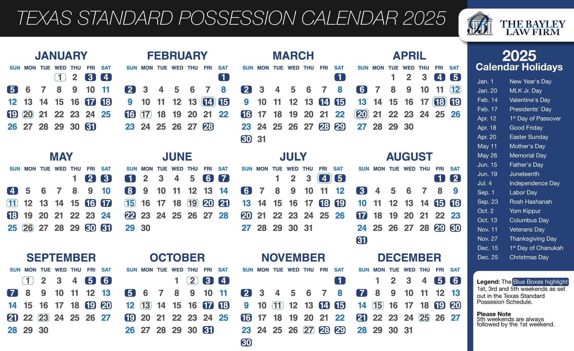Texas Expanded Standard Possession Order Calendar 2025