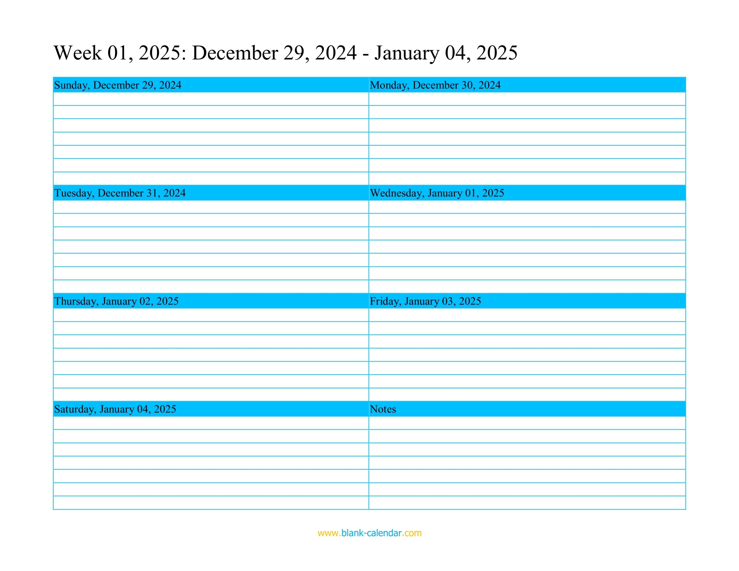 Printable Calendar 2025 Weekly